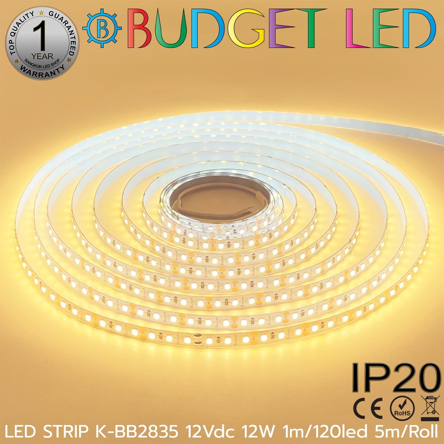 LED STRIP K-BB2835-120-3000K DC-12V IP20 BUDGET LED