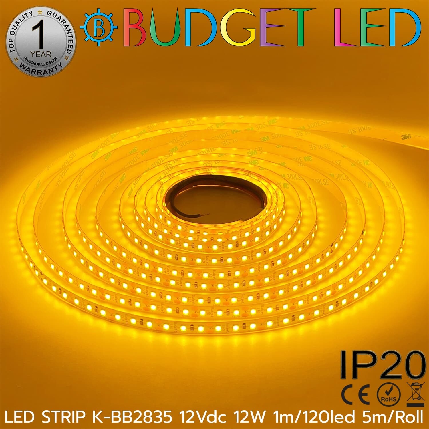 LED STRIP K-BB2835-120-YELLOW DC-12V IP20 BUDGET LED