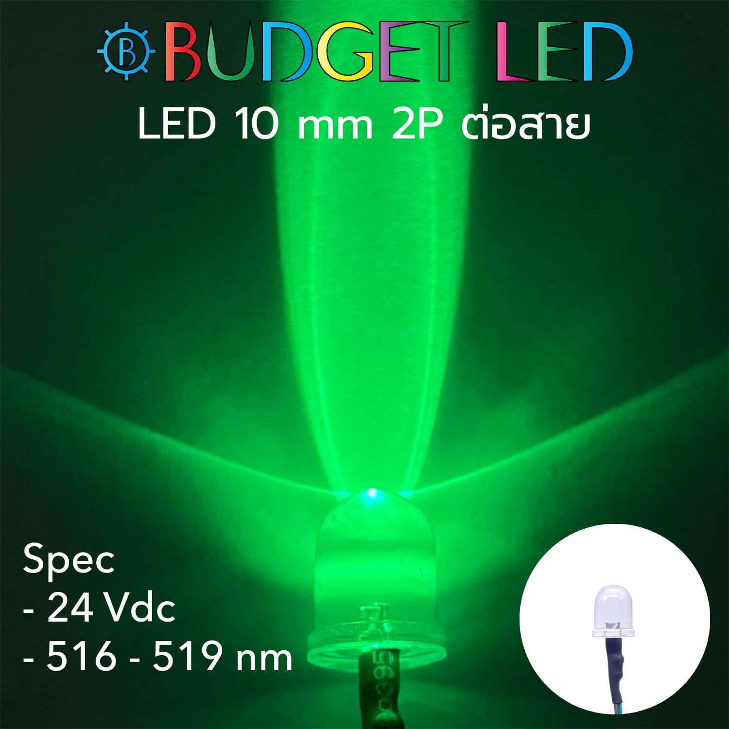 Wired 10mm LED 24 V Green