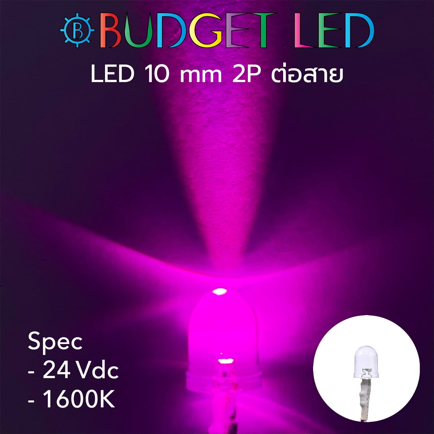Wired 10mm LED 24 V Pink