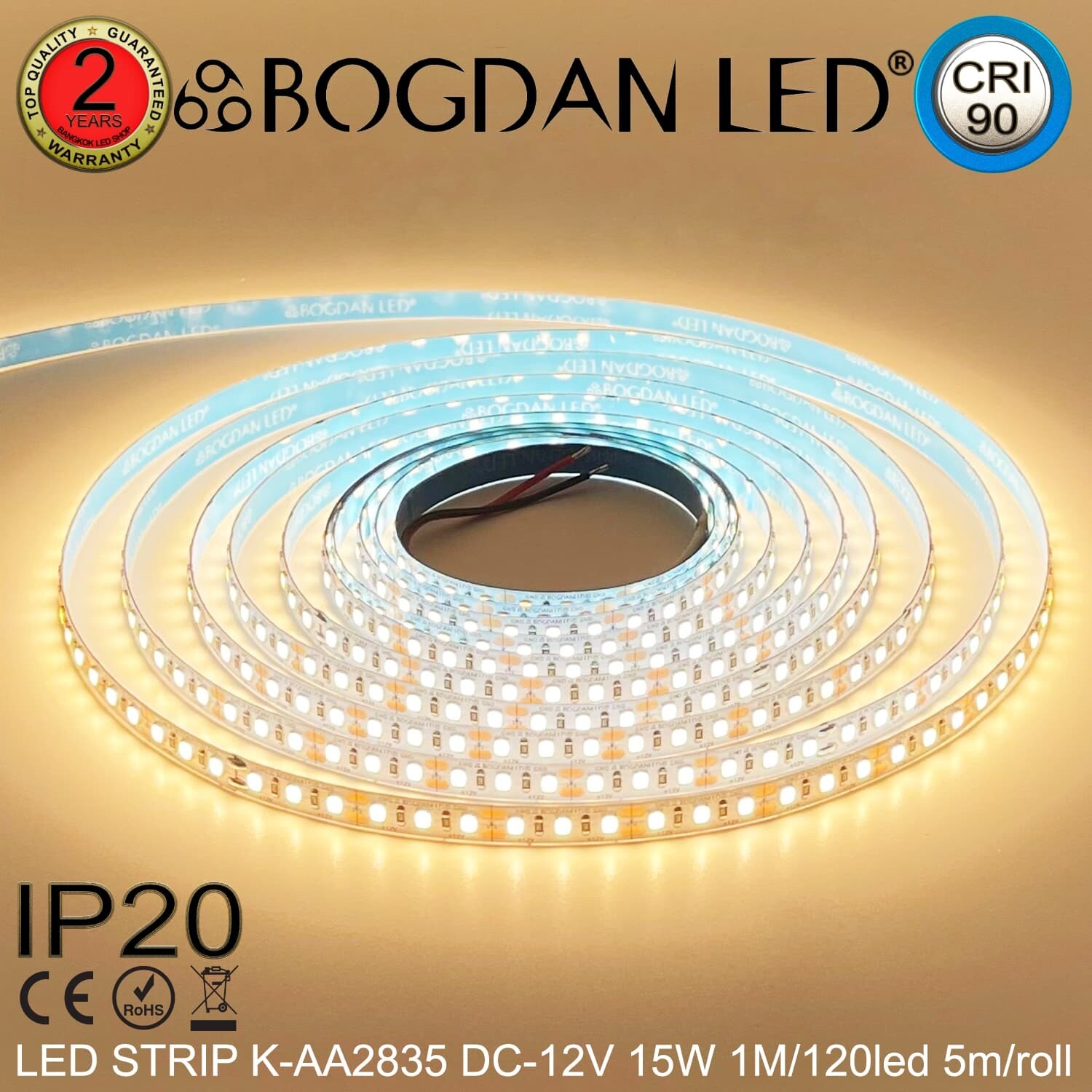 LED STRIP K-AA2835-120-3000K DC-12V IP20 BOGDAN LED