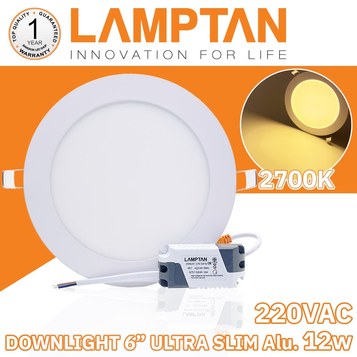DOWNLIGHT 6” Ultra Slim Alu 12W-2700K