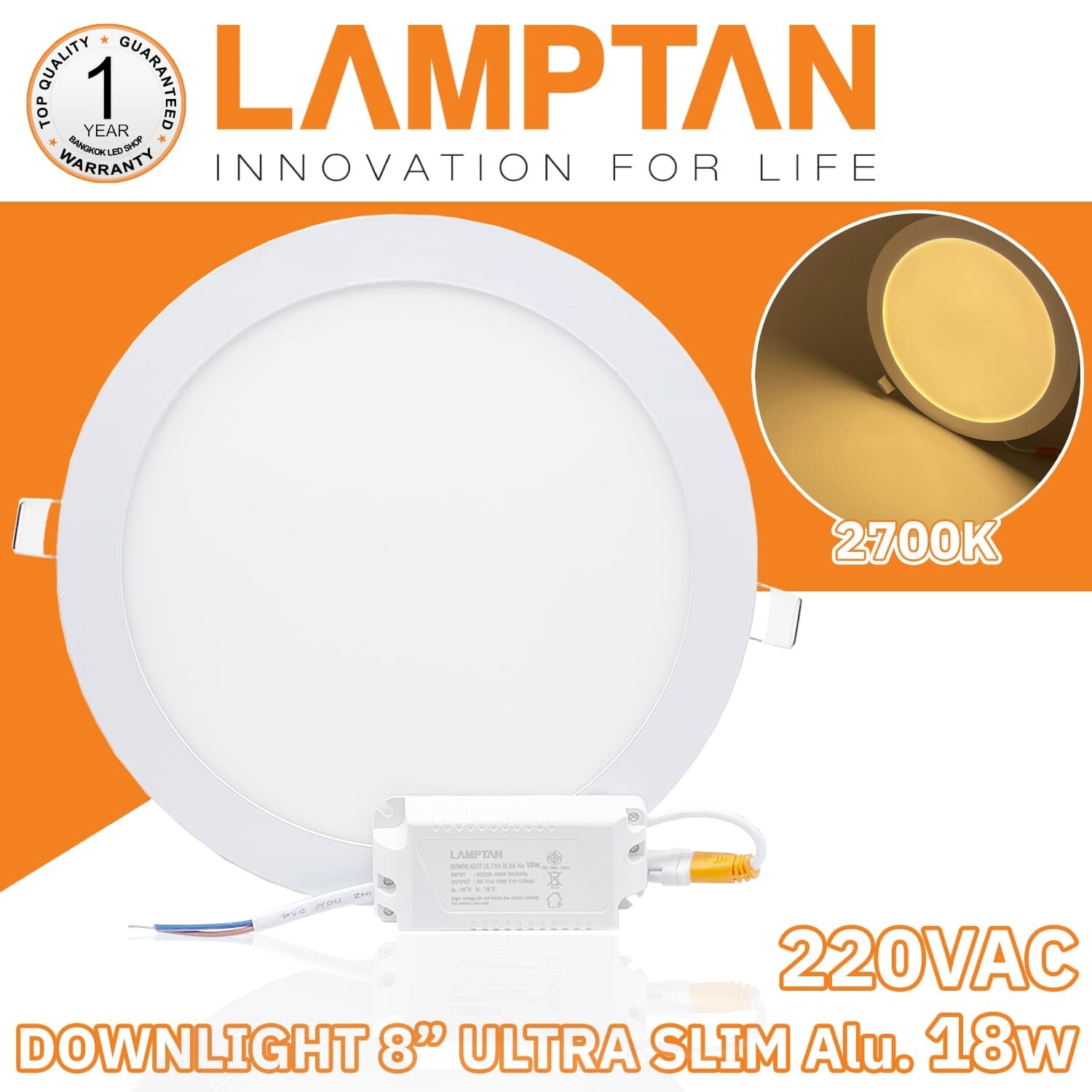DOWNLIGHT 8” Ultra Slim Alu 18W-2700K