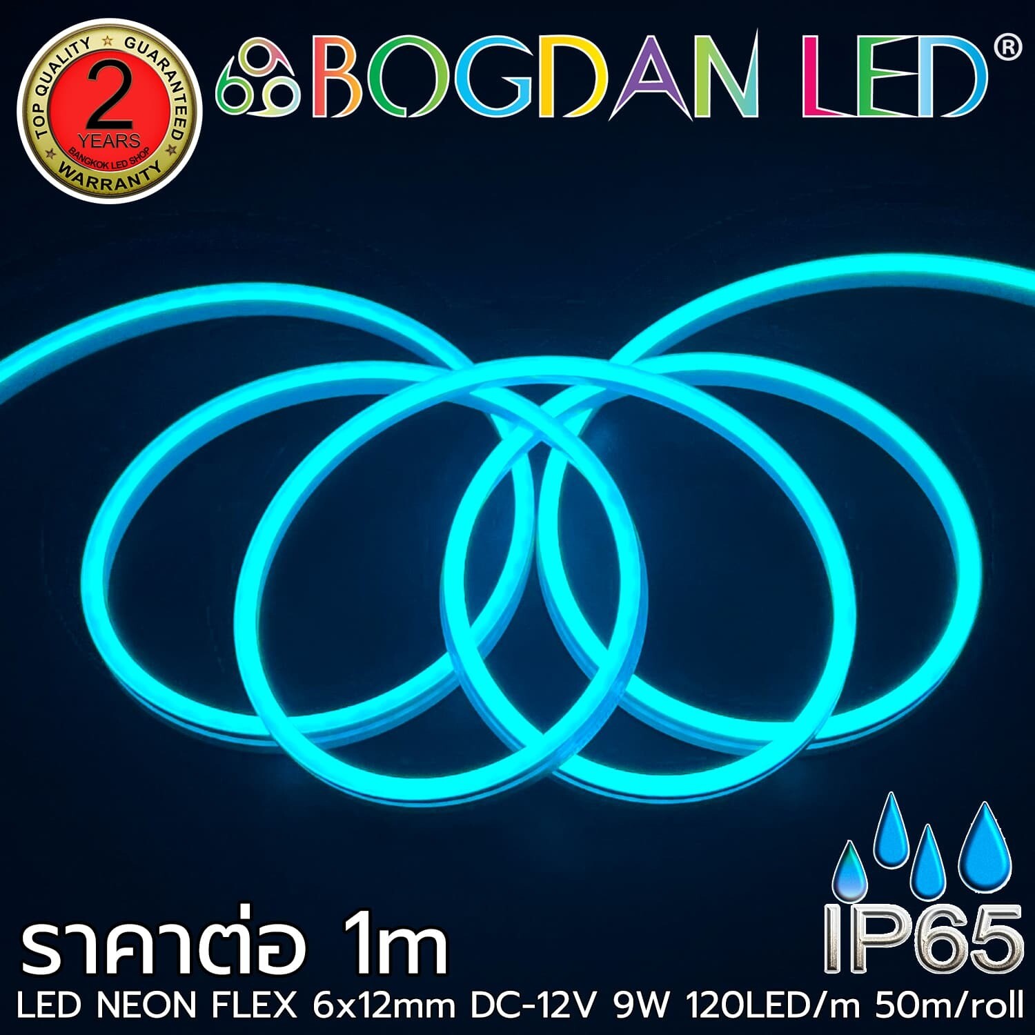 LED Neon Flex Grade A 6x12mm 1M 12V Ice Blue