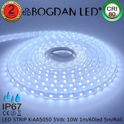 LED STRIP K-AA5050-10000K-60 DC-5V IP67 BOGDAN LED LED STRIP K-AA5050-10000K-60 DC-5V IP67 BOGDAN LED