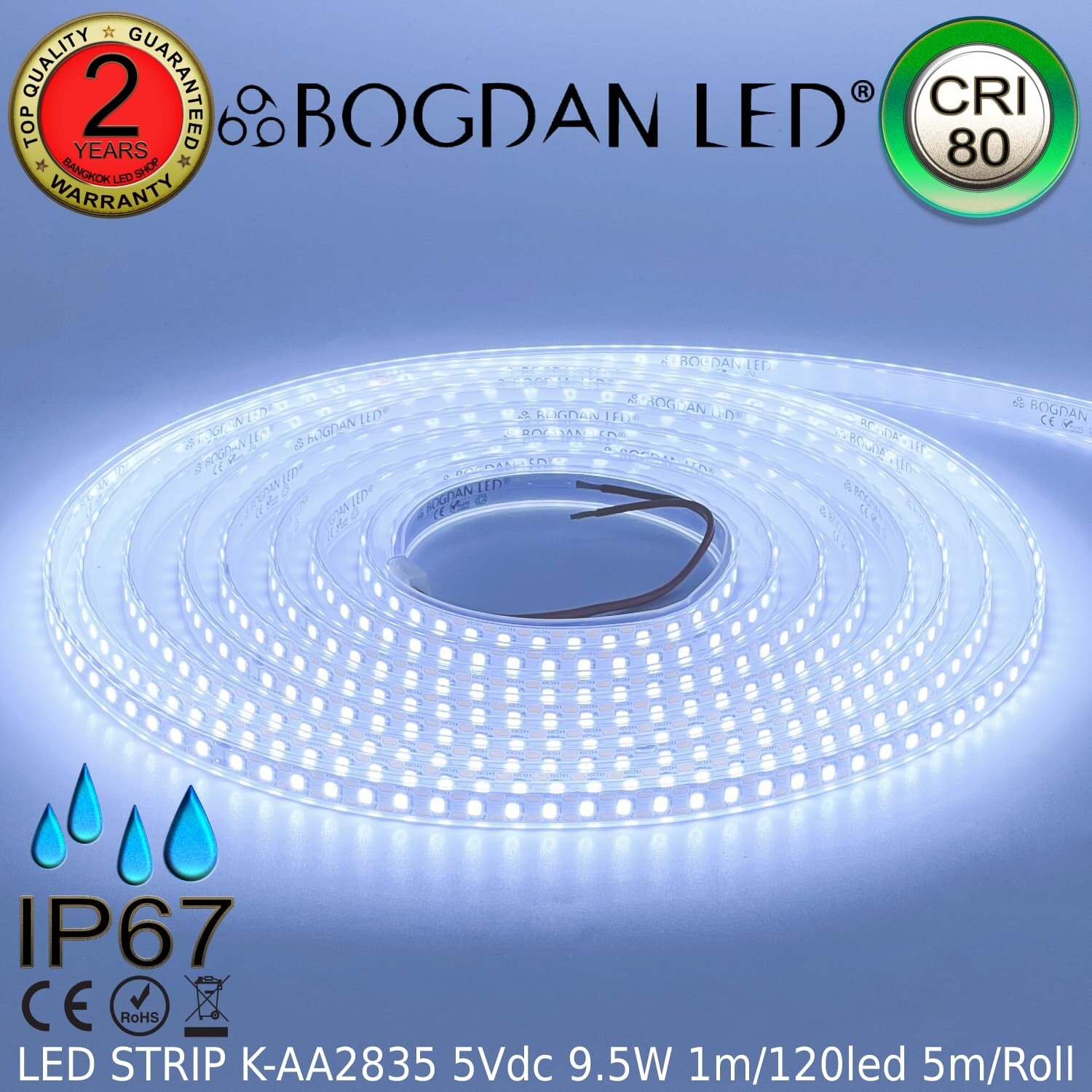 LED STRIP K-AA2835-120-10000K DC-5V IP67 BOGDAN LED