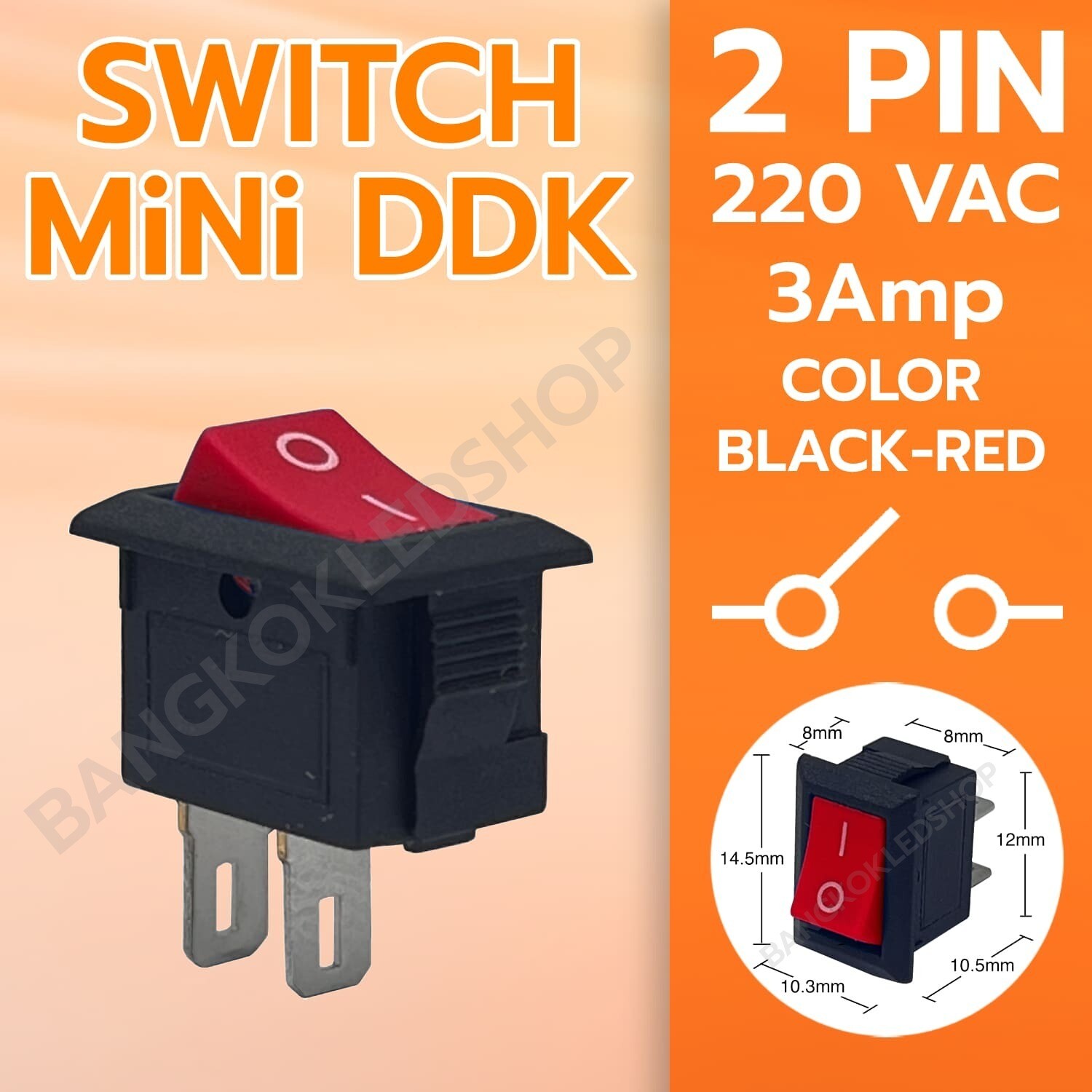 SWITCH MINI DDK KCD11 2P Black-Red 220V SWITCH MINI DDK KCD11 2P Black-Red 220V