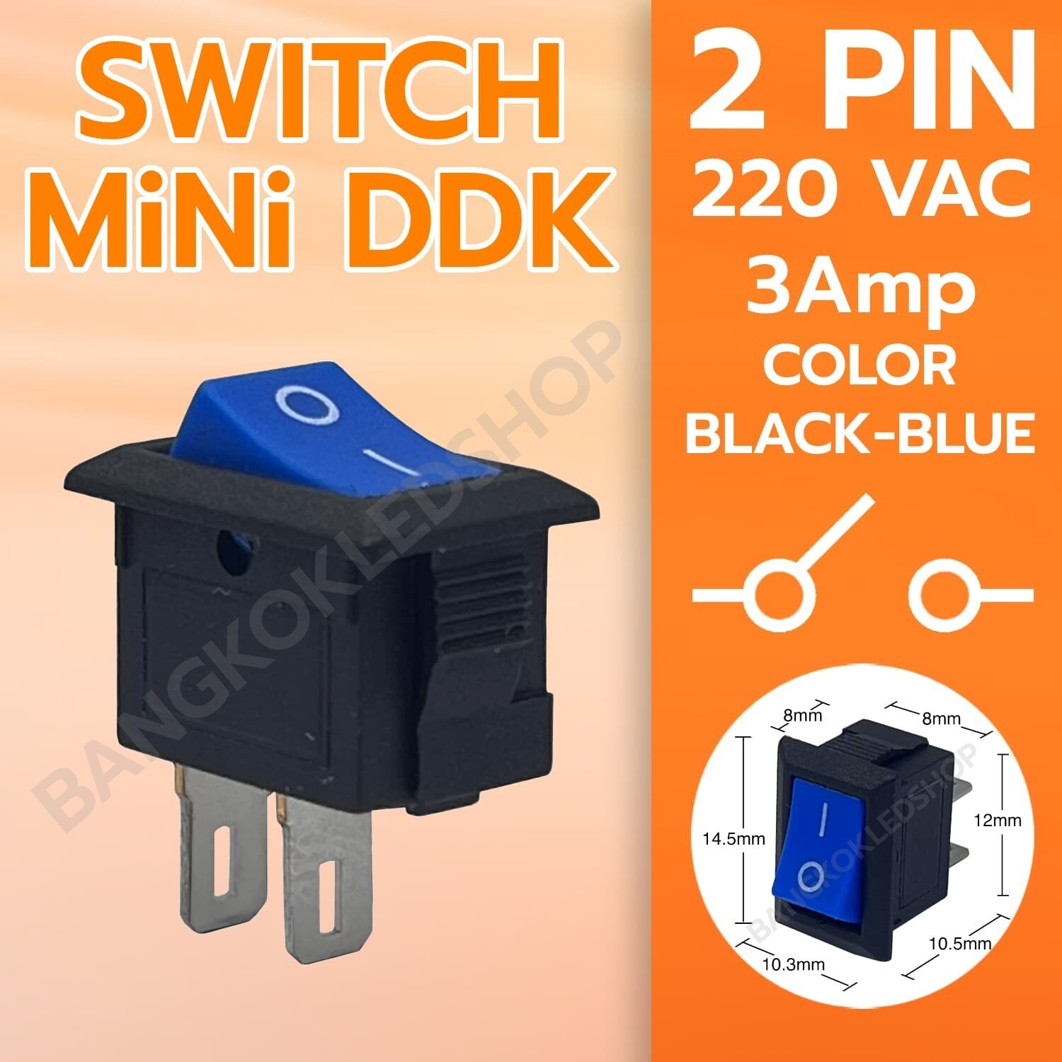 SWITCH MINI DDK KCD11 2P Black-Blue 220V SWITCH MINI DDK KCD11 2P Black-Blue 220V