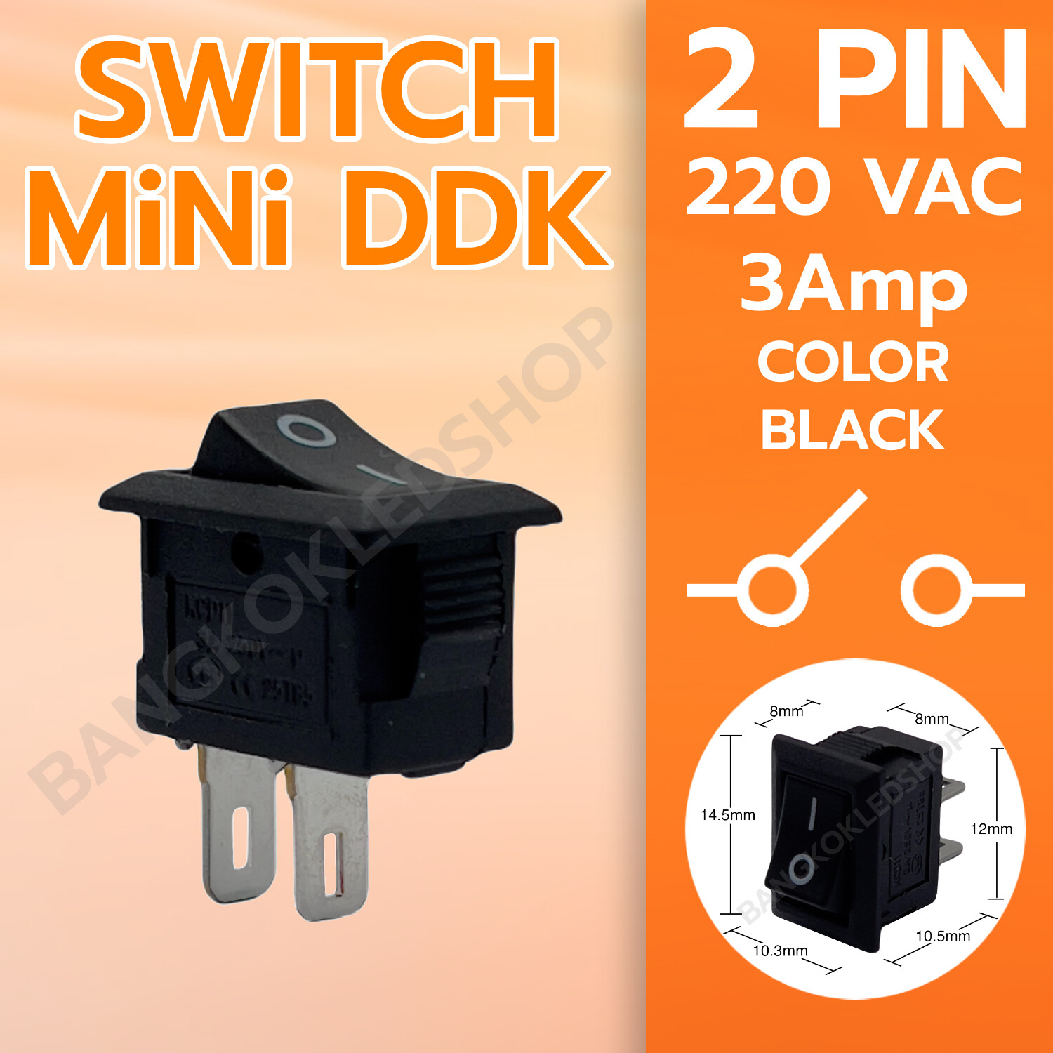 SWITCH MINI DDK KCD11 2P Mini Black 220V SWITCH MINI DDK KCD11 2P Mini Black 220V