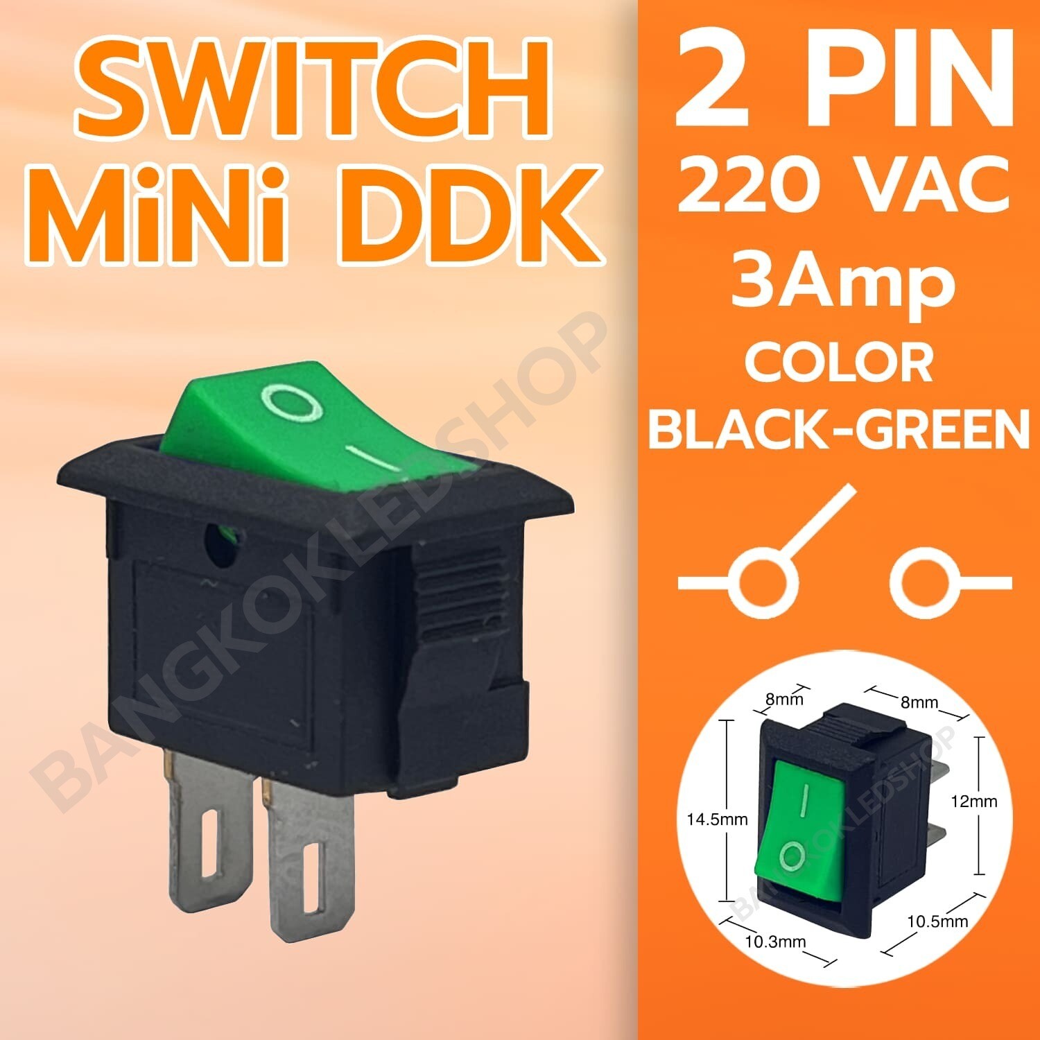 SWITCH MINI DDK KCD11 2P Black-Green 220V SWITCH MINI DDK KCD11 2P Black-Green 220V