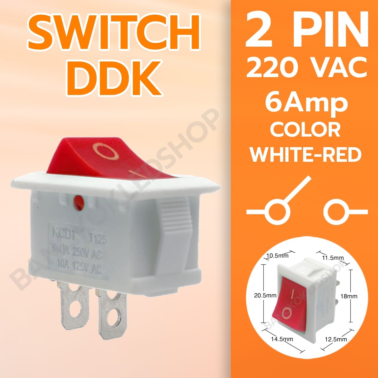 SWITCH-DDK KCD1-201A 2P White-Red 220V