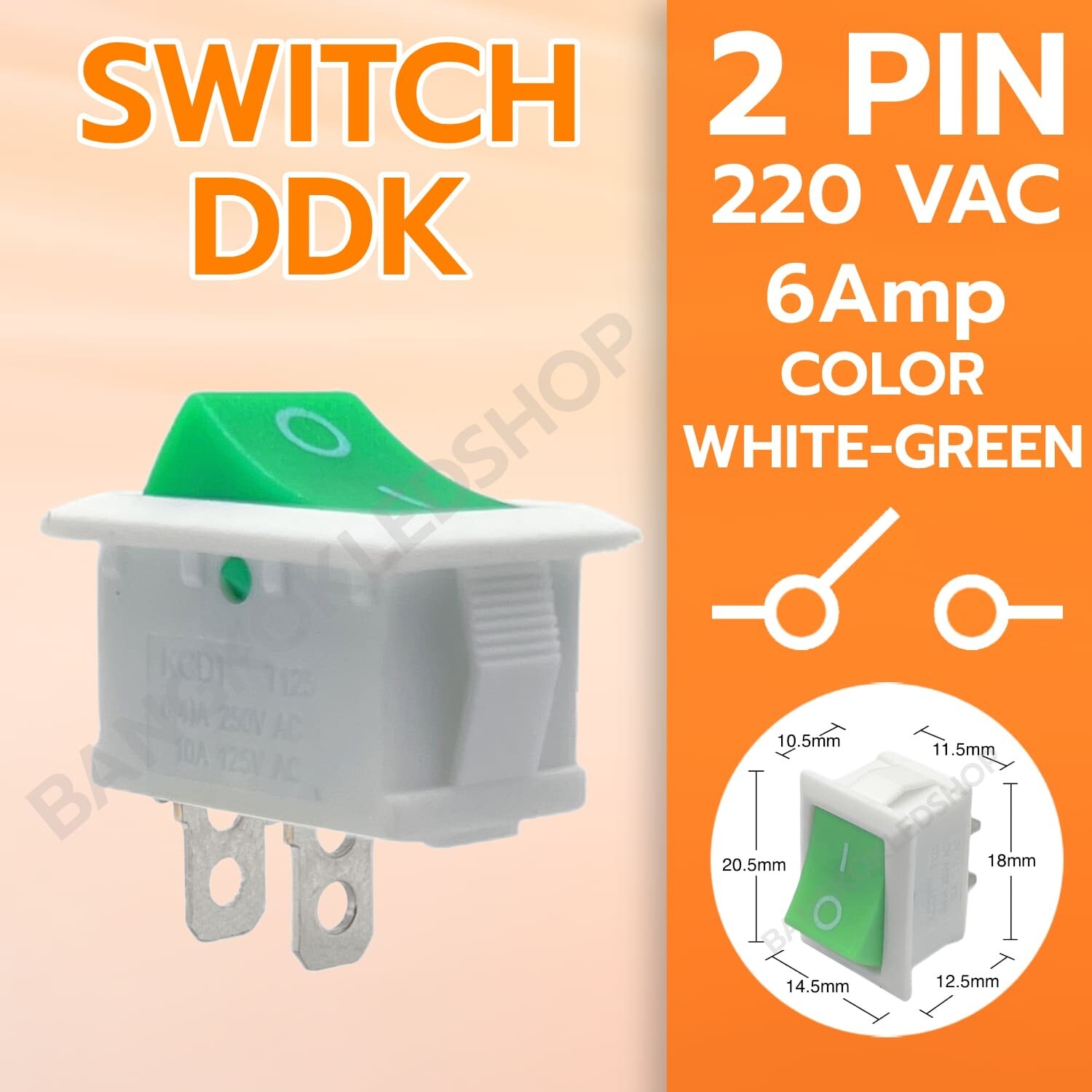 SWITCH-DDK KCD1-201A 2P White-Green 220V SWITCH-DDK KCD1-201A 2P White-Green 220V