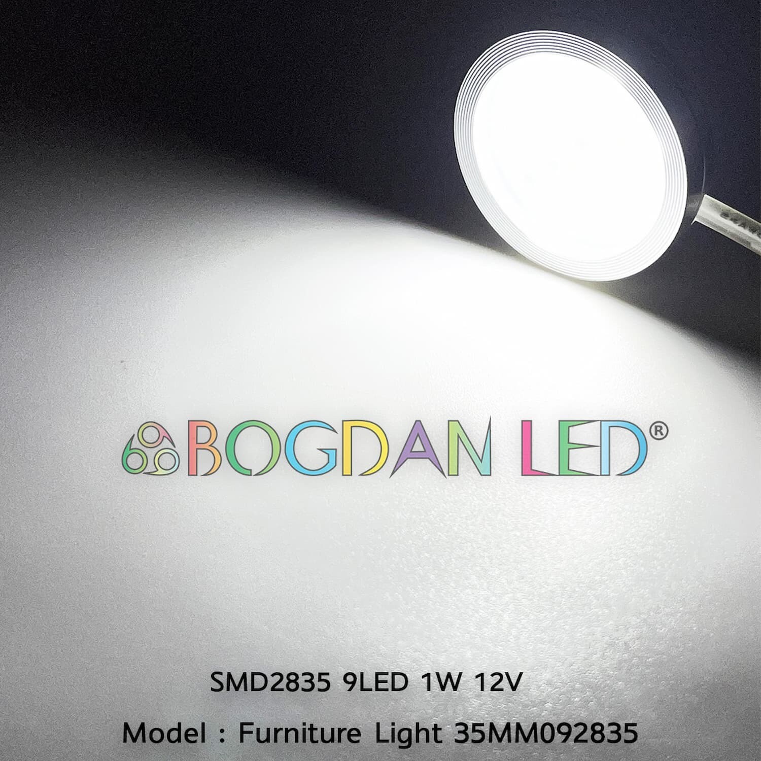 LED Furniture Light 9 LED 2835SMD 1W 35MM 12V White opaque face