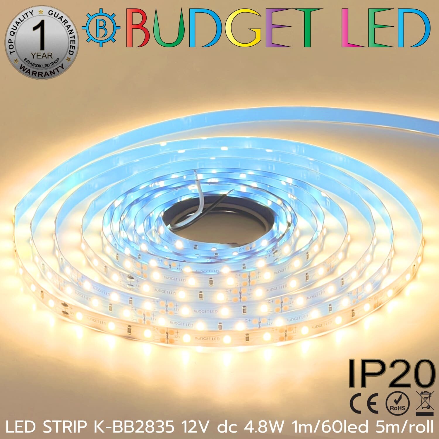 LED STRIP K-BB2835-60-3000K DC-12V IP20 BUDGET LED