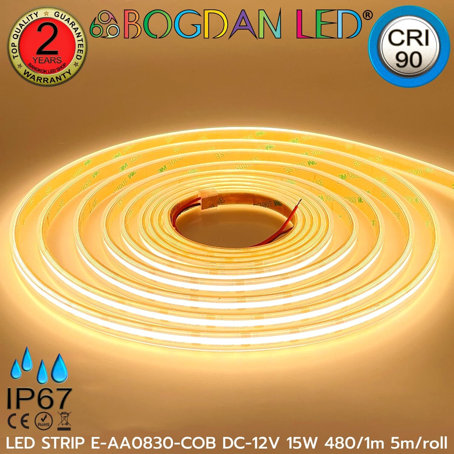 LED STRIP E-AA0830-COB-3000K DC12V IP67 BOGDAN LED