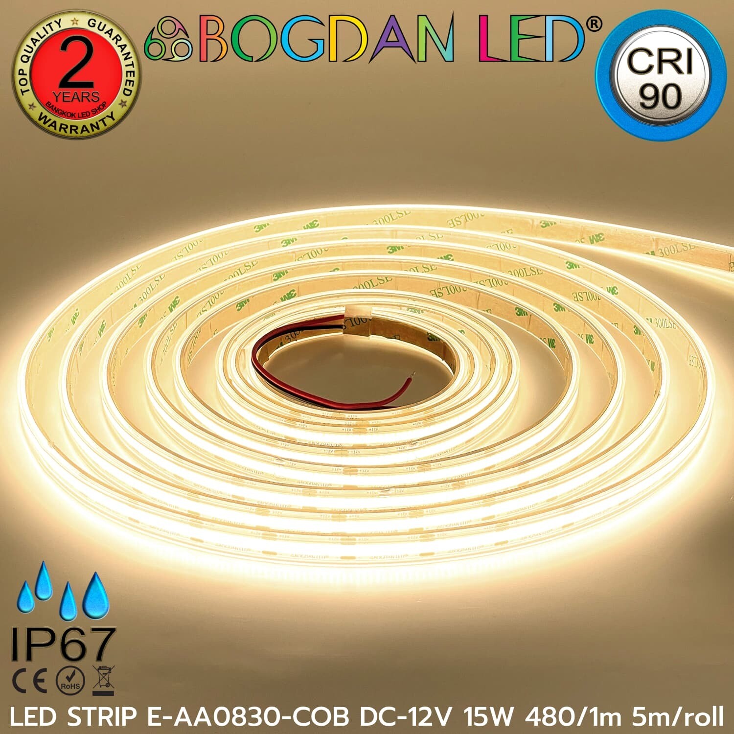 LED STRIP E-AA0830-COB-4000K DC12V IP67 BOGDAN LED