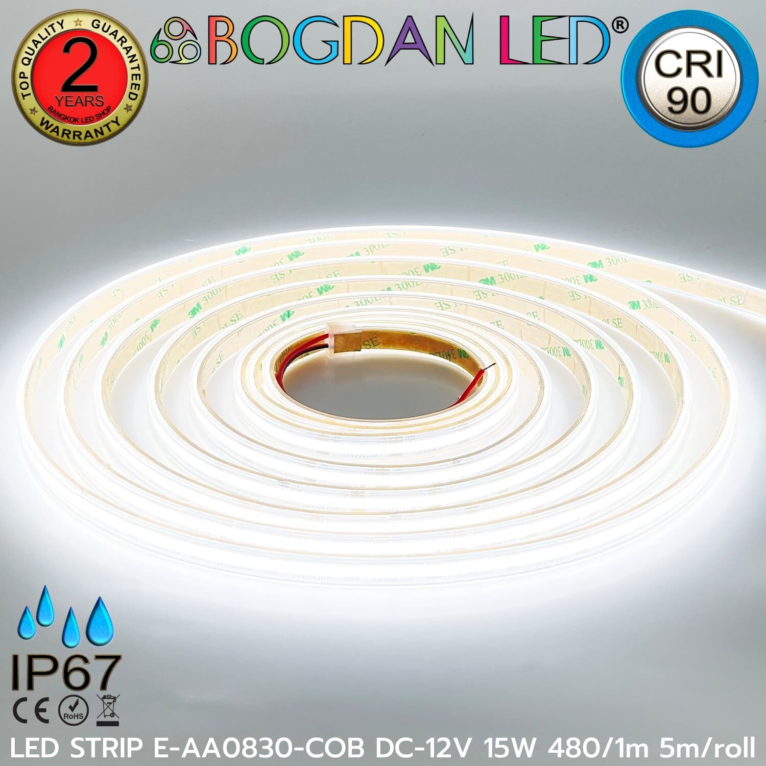 LED STRIP E-AA0830-COB-6500K DC12V IP67 BOGDAN LED