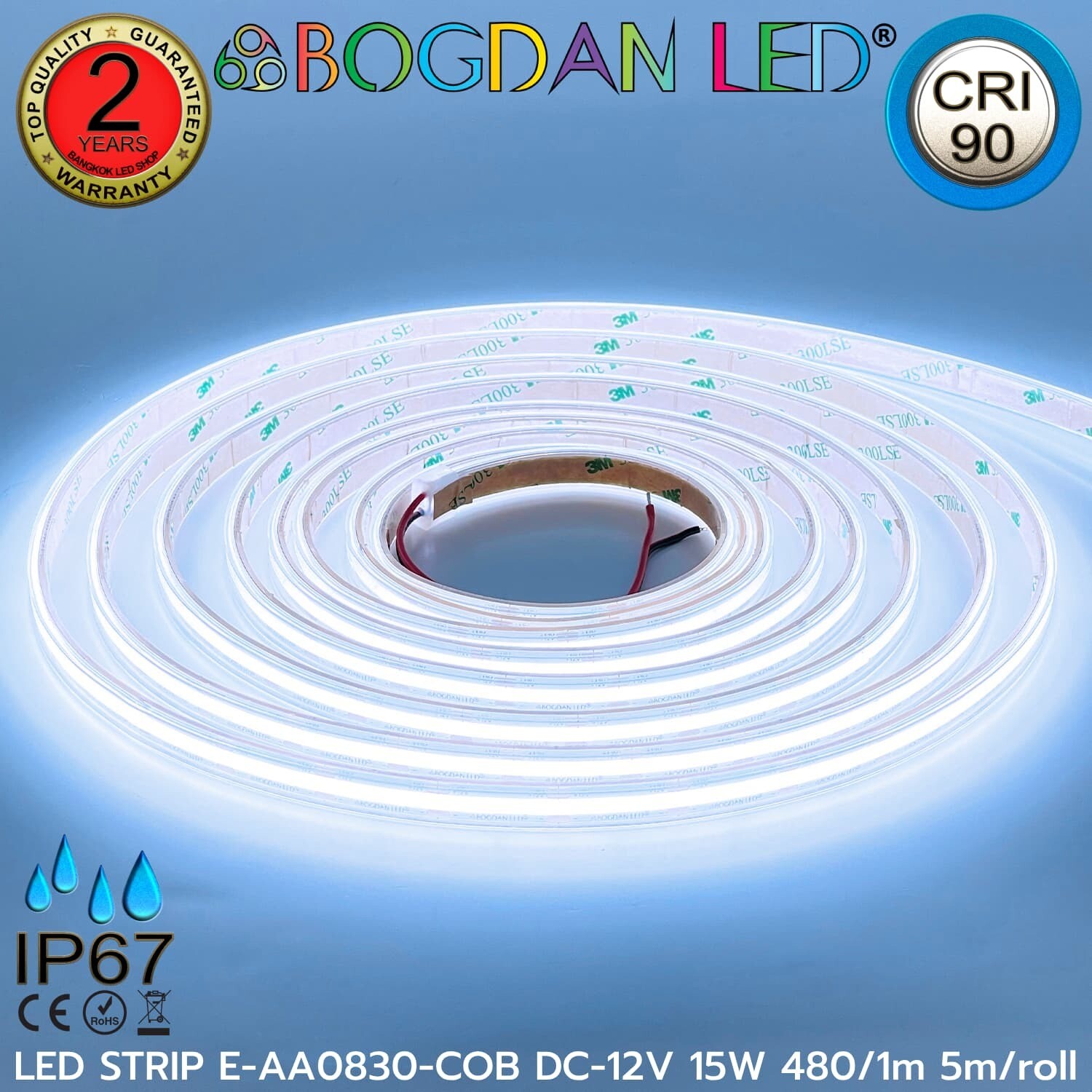 LED STRIP E-AA0830-COB-9000K DC12V IP67 BOGDAN LED