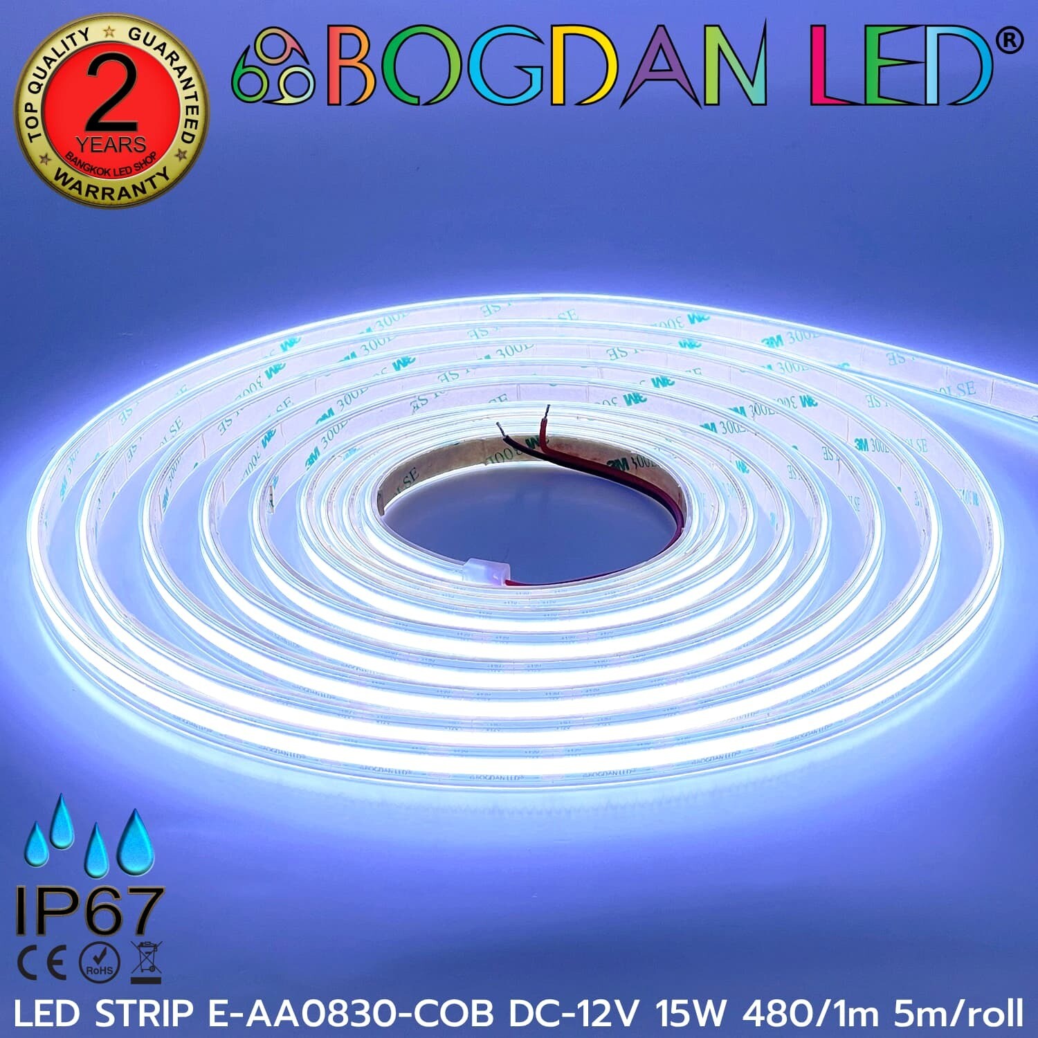 LED STRIP E-AA0830-COB-10000K DC12V IP67 BOGDAN LED