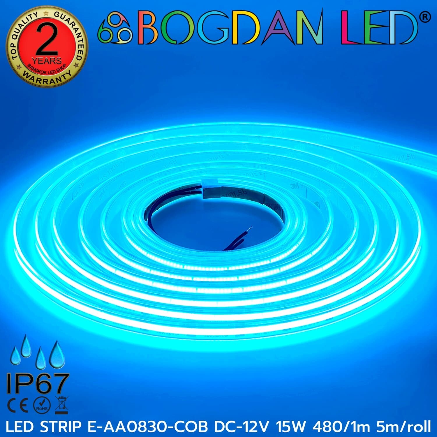 LED STRIP E-AA0830-COB-ICE BLUE DC12V IP67 BOGDAN LED