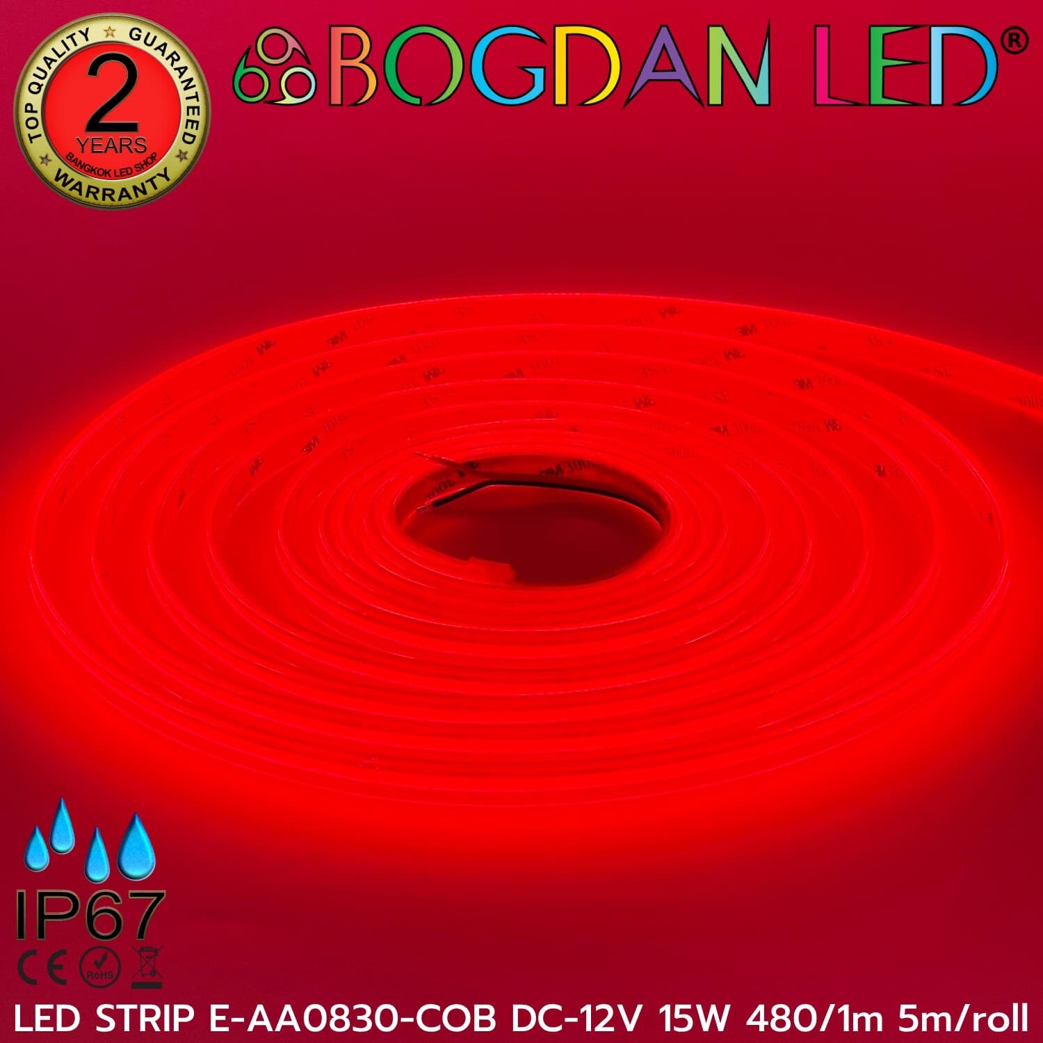 LED STRIP E-AA0830-COB-RED DC12V IP67 BOGDAN LED