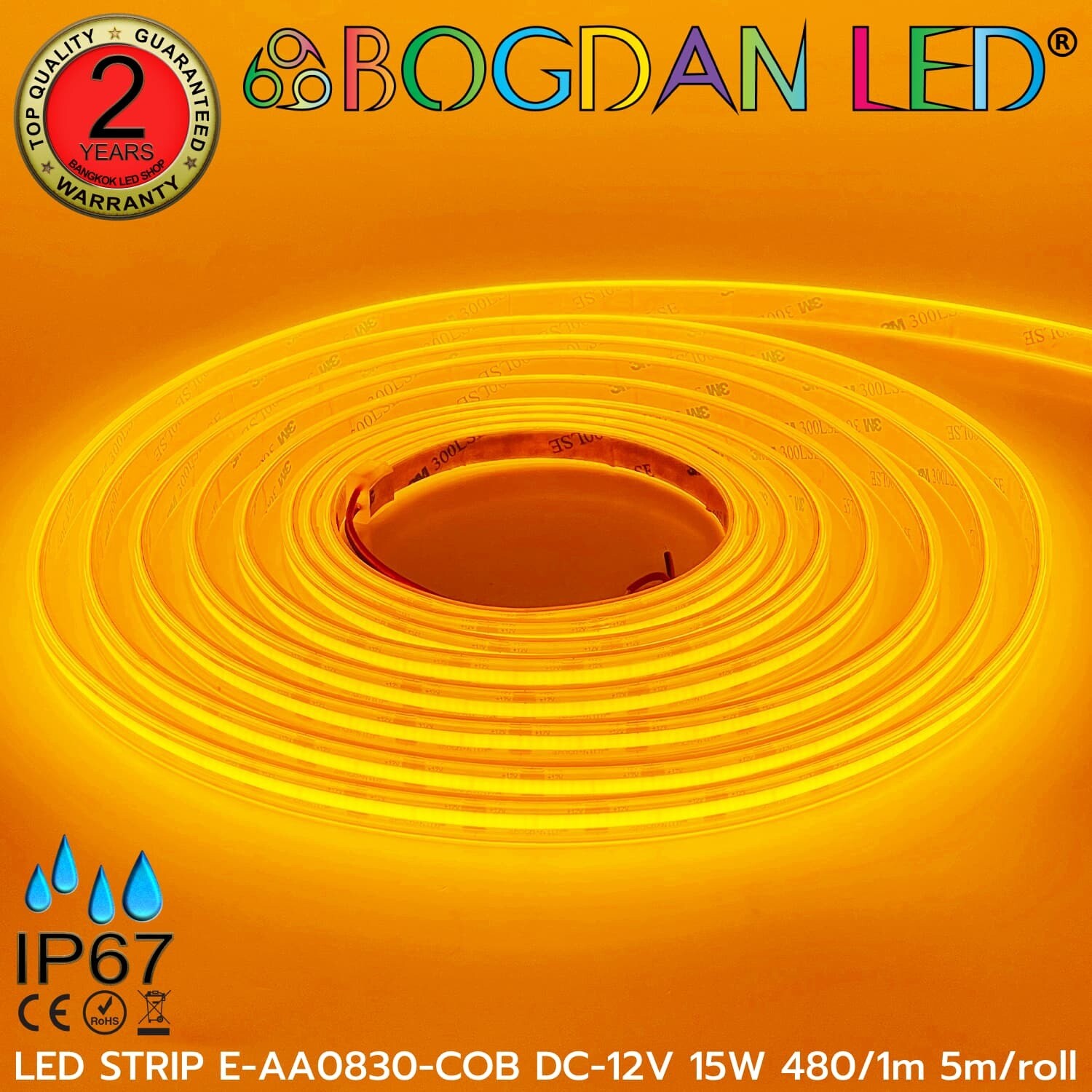 LED STRIP E-AA0830-COB-YELLOW DC12V IP67 BOGDAN LED