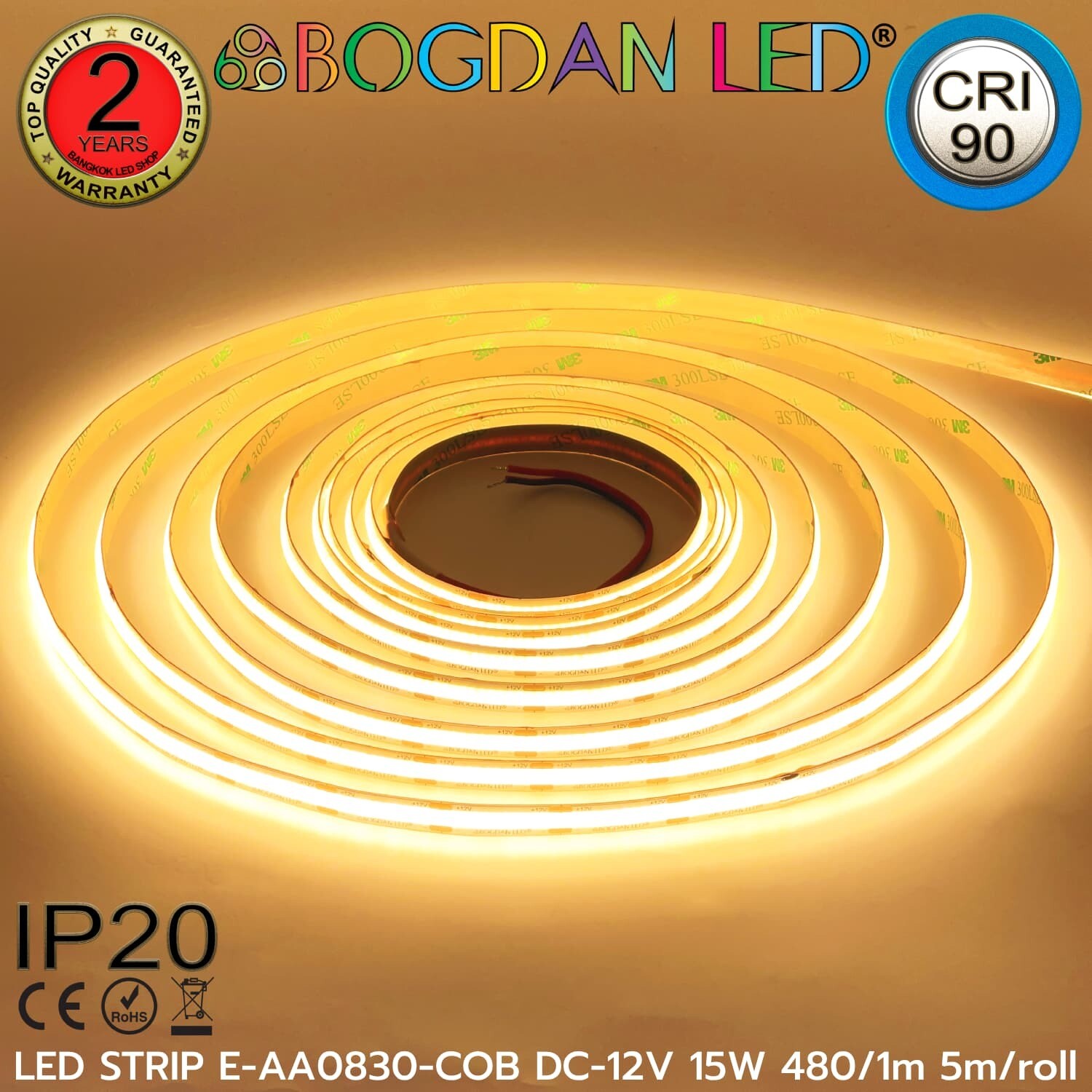 LED STRIP E-AA0830-COB-3000K DC-12V IP20 BOGDAN LED