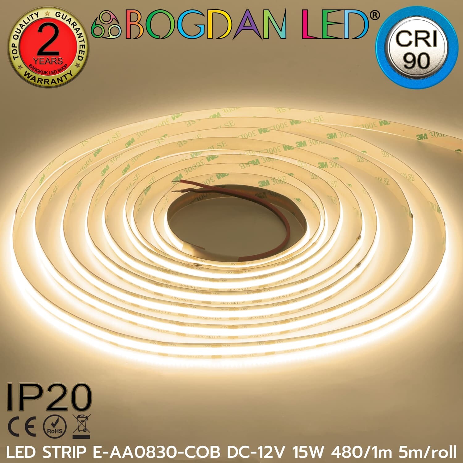 LED STRIP E-AA0830-COB-4000K DC-12V IP20 BOGDAN LED