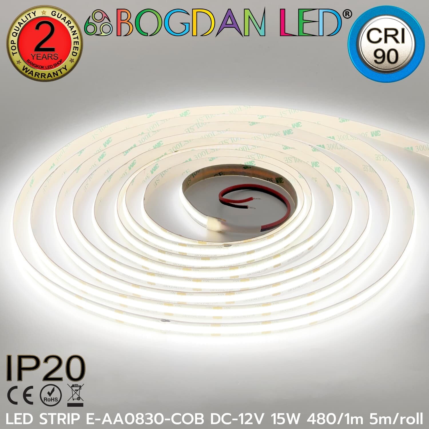 LED STRIP E-AA0830-COB-5000K DC-12V IP20 BOGDAN LED