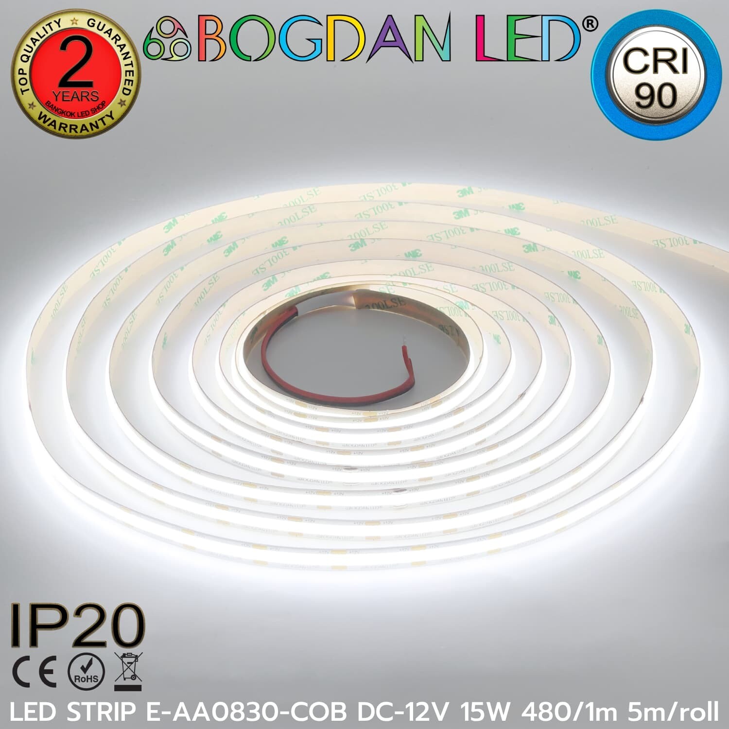 LED STRIP E-AA0830-COB-6500K DC-12V IP20 BOGDAN LED