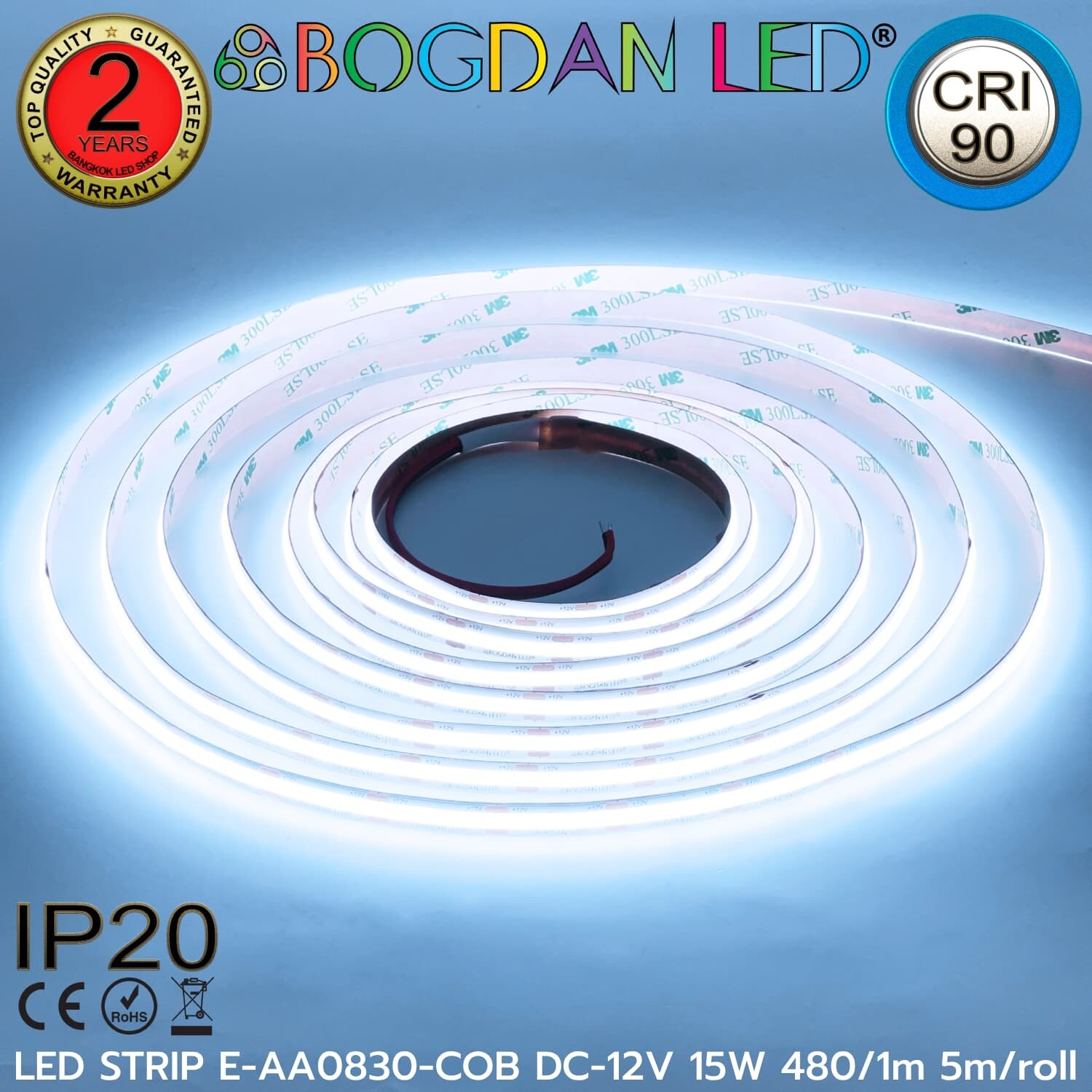 LED STRIP E-AA0830-COB-9000K DC-12V IP20 BOGDAN LED