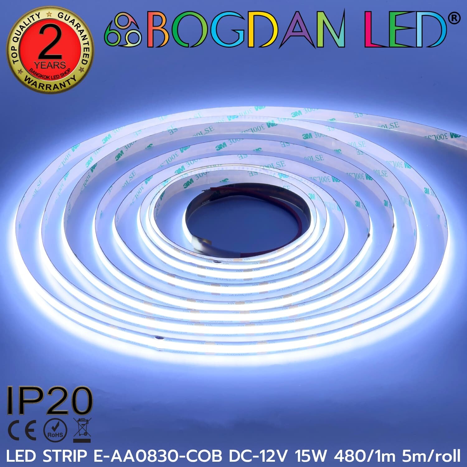 LED STRIP E-AA0830-COB-10000K DC-12V IP20 BOGDAN LED
