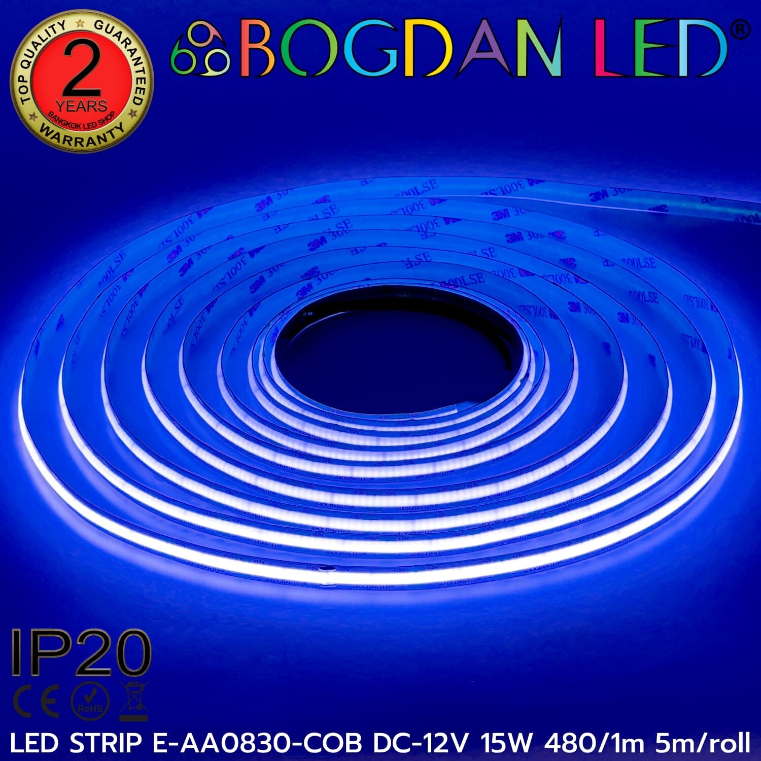 LED STRIP E-AA0830-COB-BLUE DC-12V IP20 BOGDAN LED