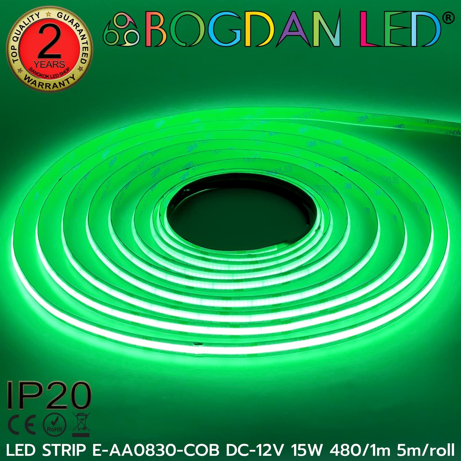 LED STRIP E-AA0830-COB-GREEN DC-12V IP20 BOGDAN LED