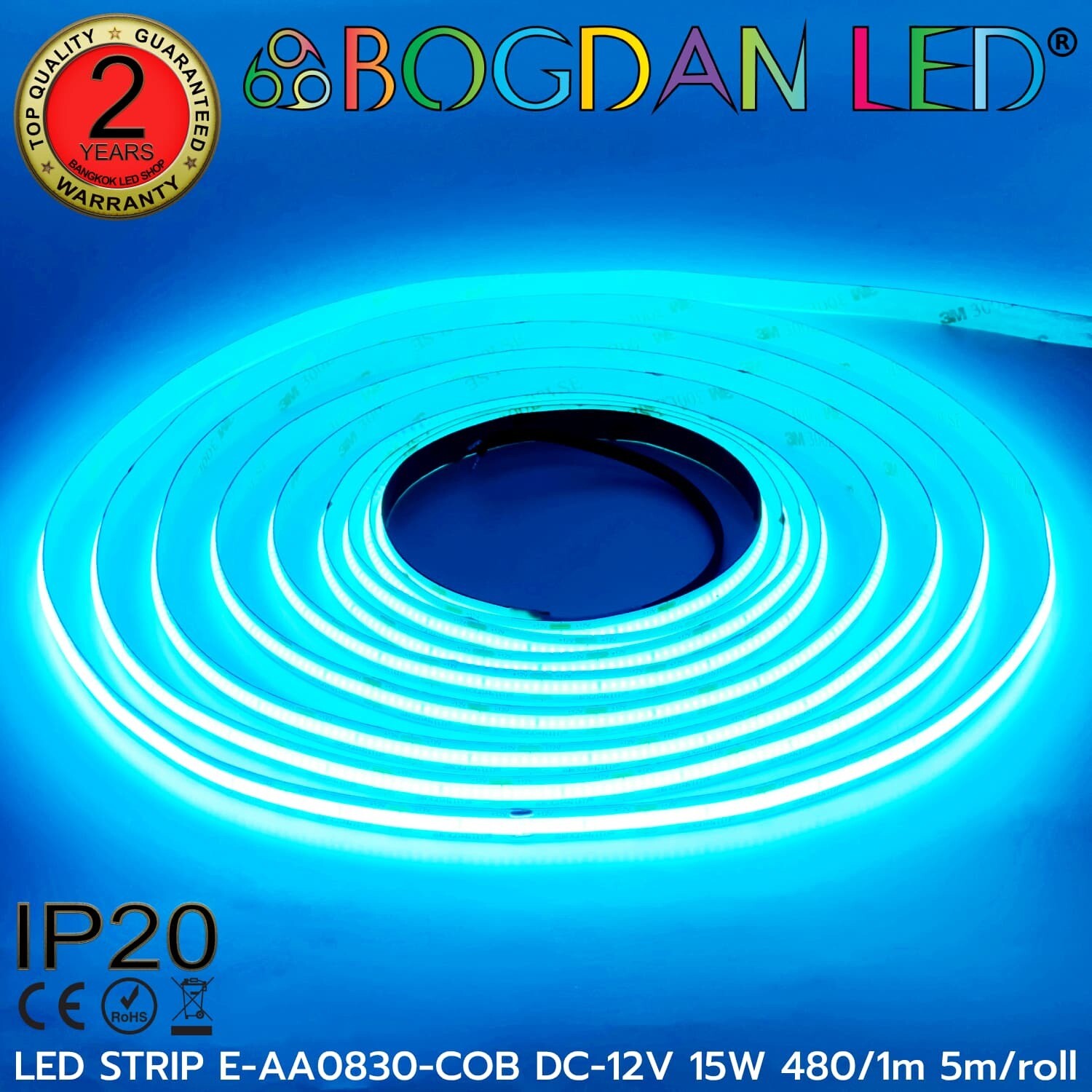 LED STRIP E-AA0830-COB-ICE BLUE DC-12V IP20 BOGDAN LED
