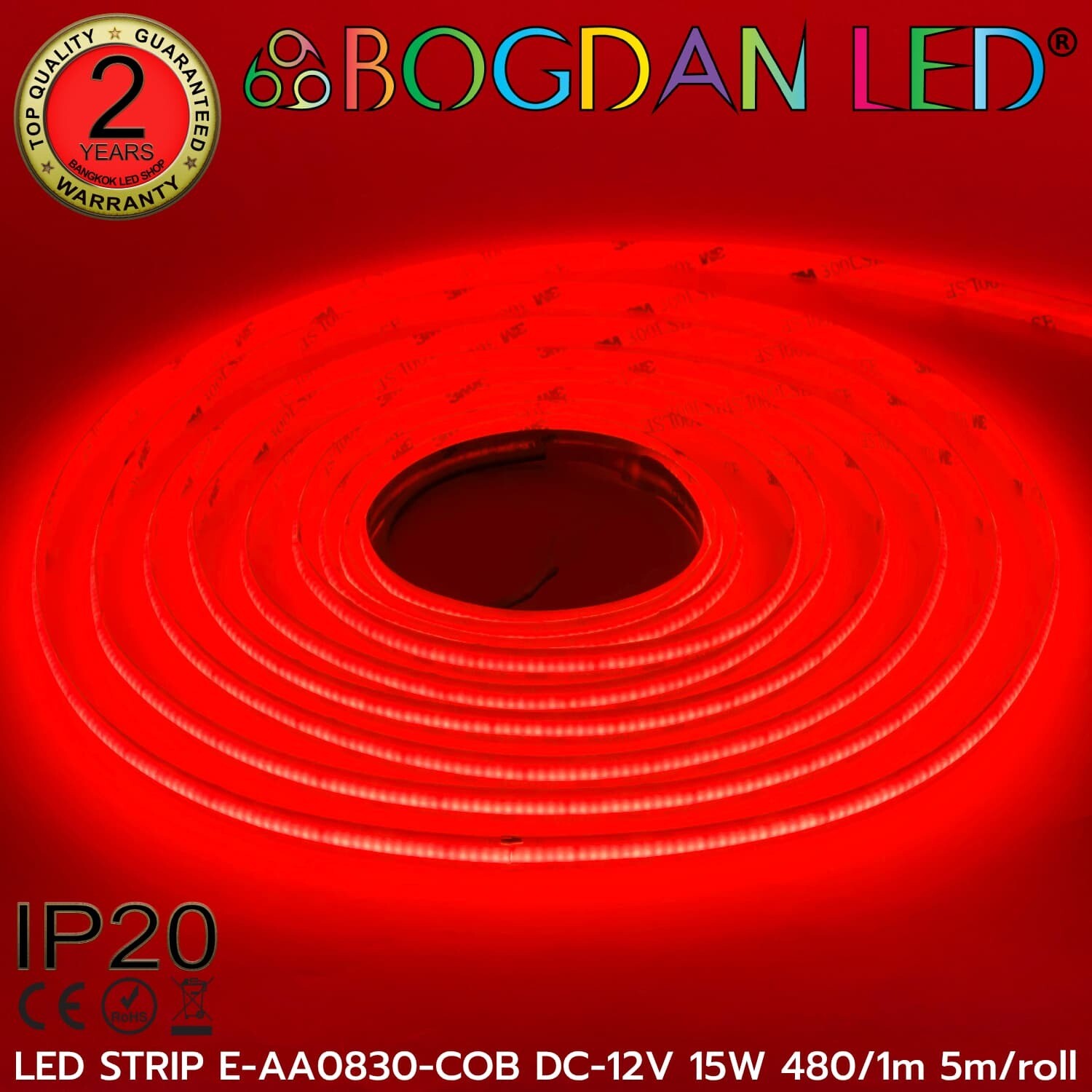 LED STRIP E-AA0830-COB-RED DC-12V IP20 BOGDAN LED
