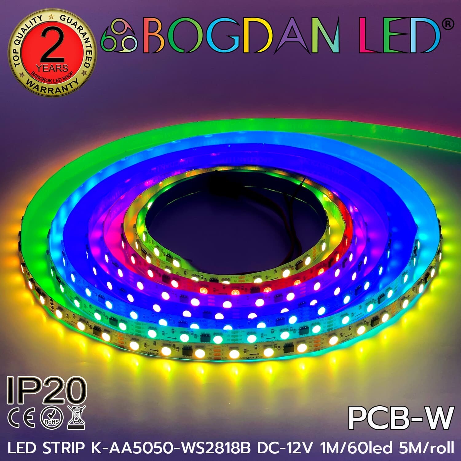 LED STRIP K-AA5050-WS2818B-12V-60LED/1m 5m/roll IP20 PCB-W BOGDAN LED