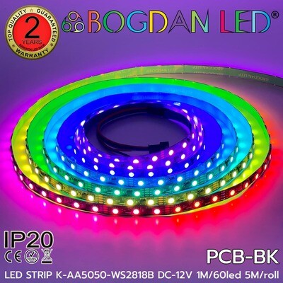 LED STRIP K-AA5050-WS2818B-12V-60LED/1m 5m/roll IP20 PCB-BK BOGDAN LED