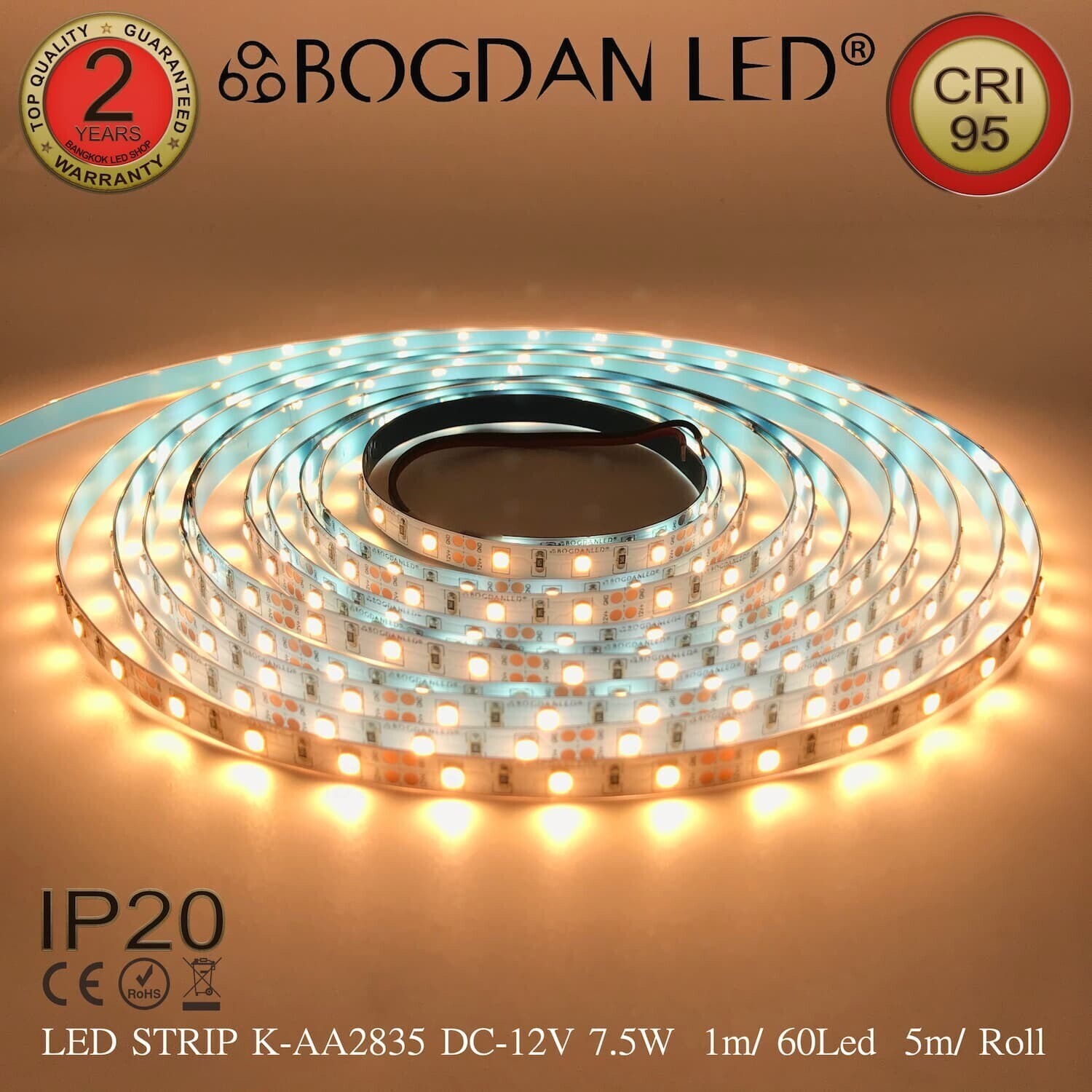 LED STRIP K-AA2835-60-2700K DC-12V IP20 BOGDAN LED