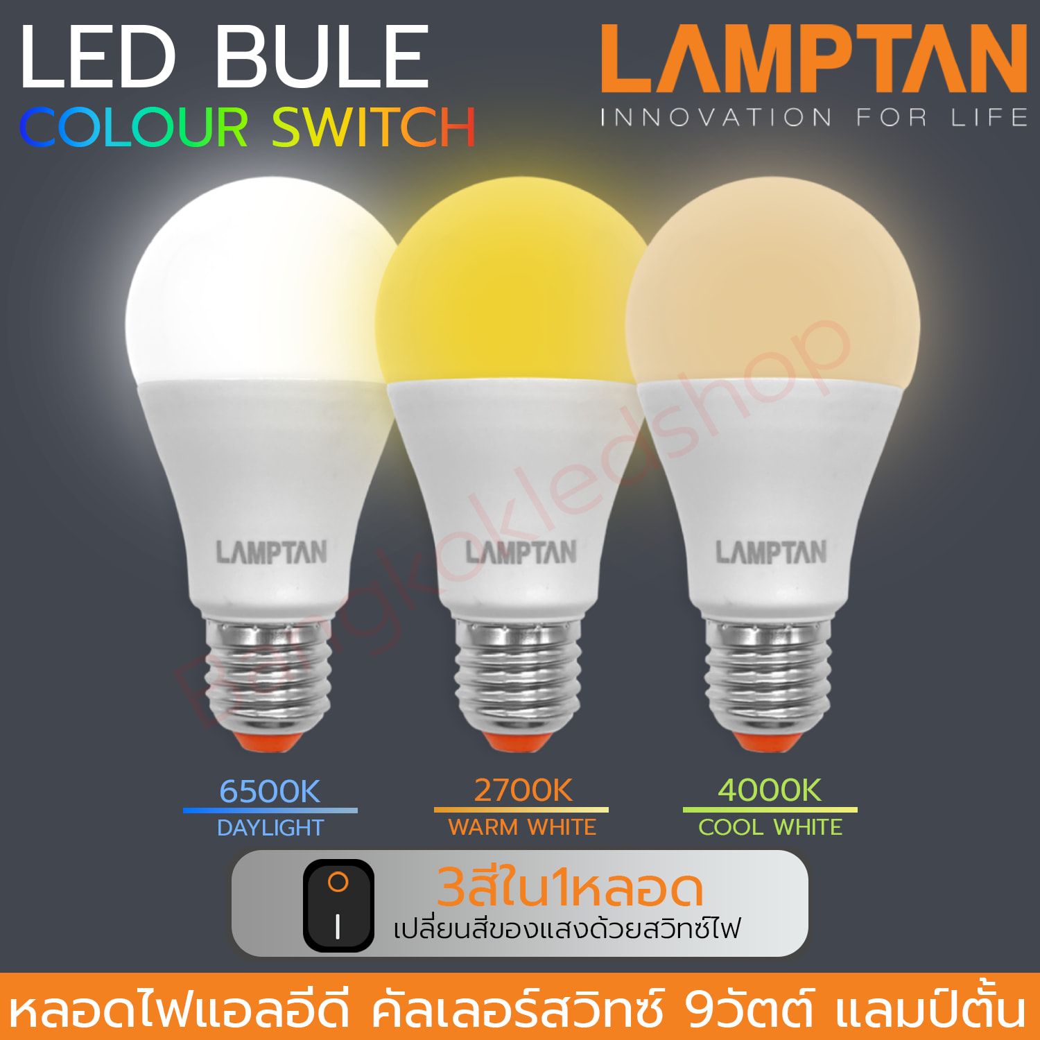BULB COLOUR SWITCH 9W LAMPTAN