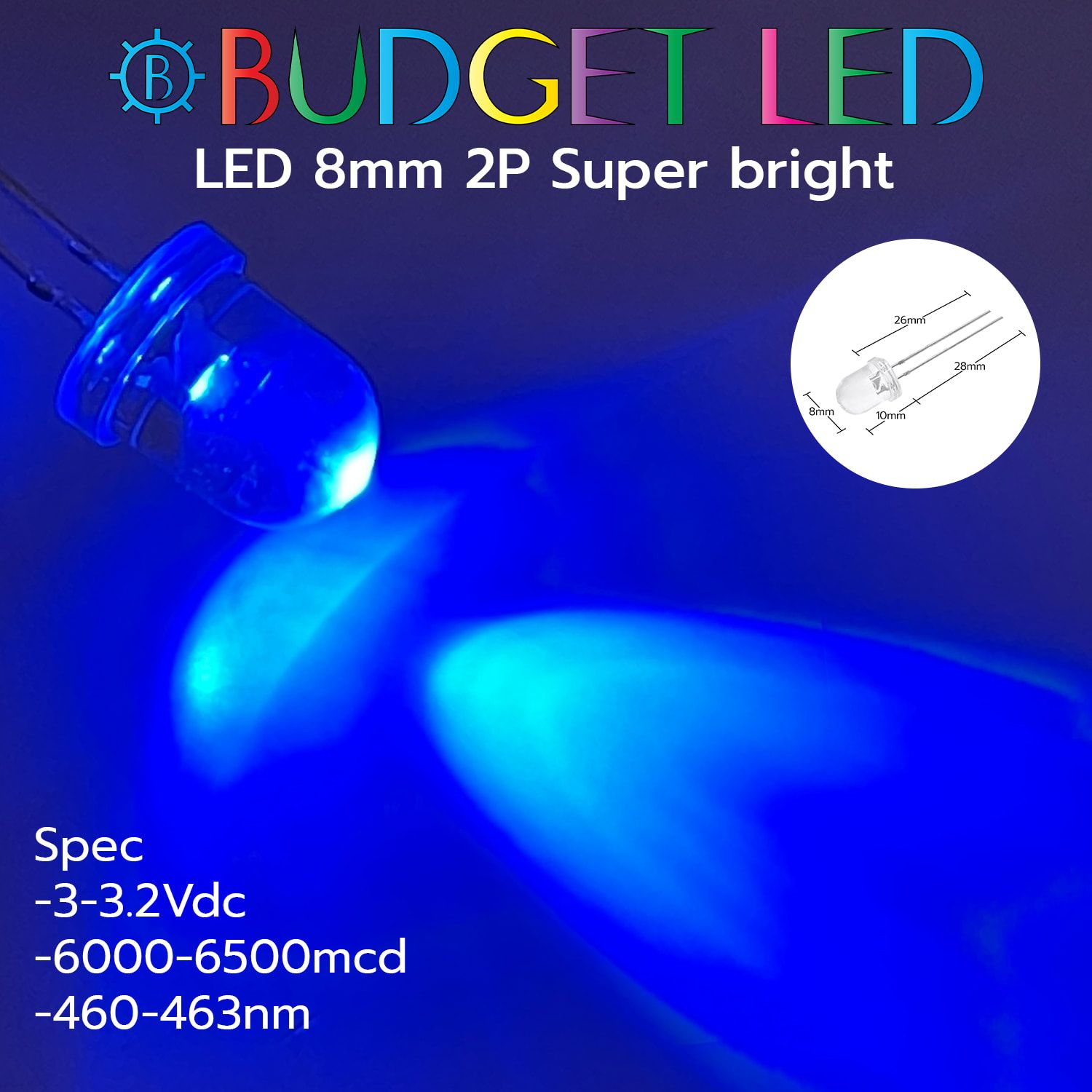 LED 8mm 2P S/P Blue Color
