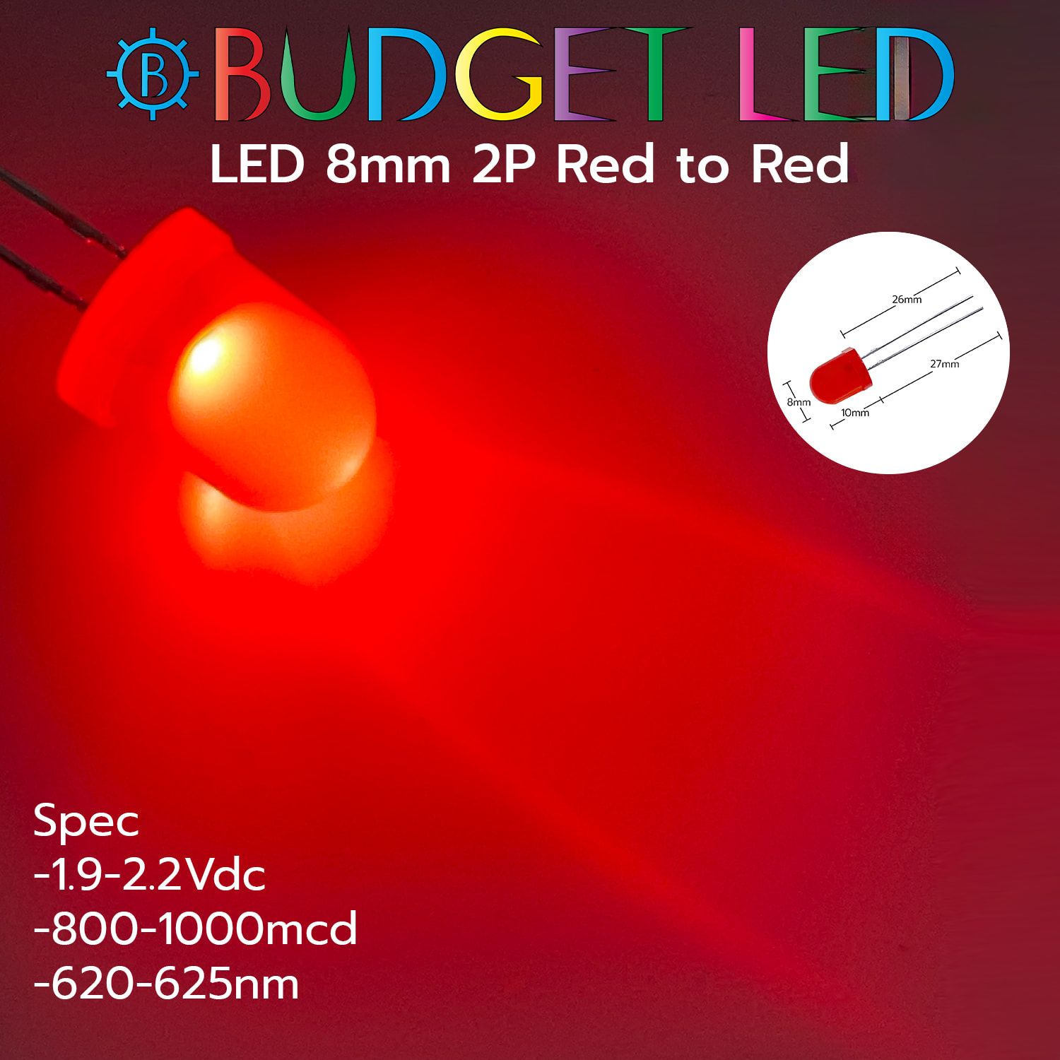 LED 8mm 2P Red to Red Color