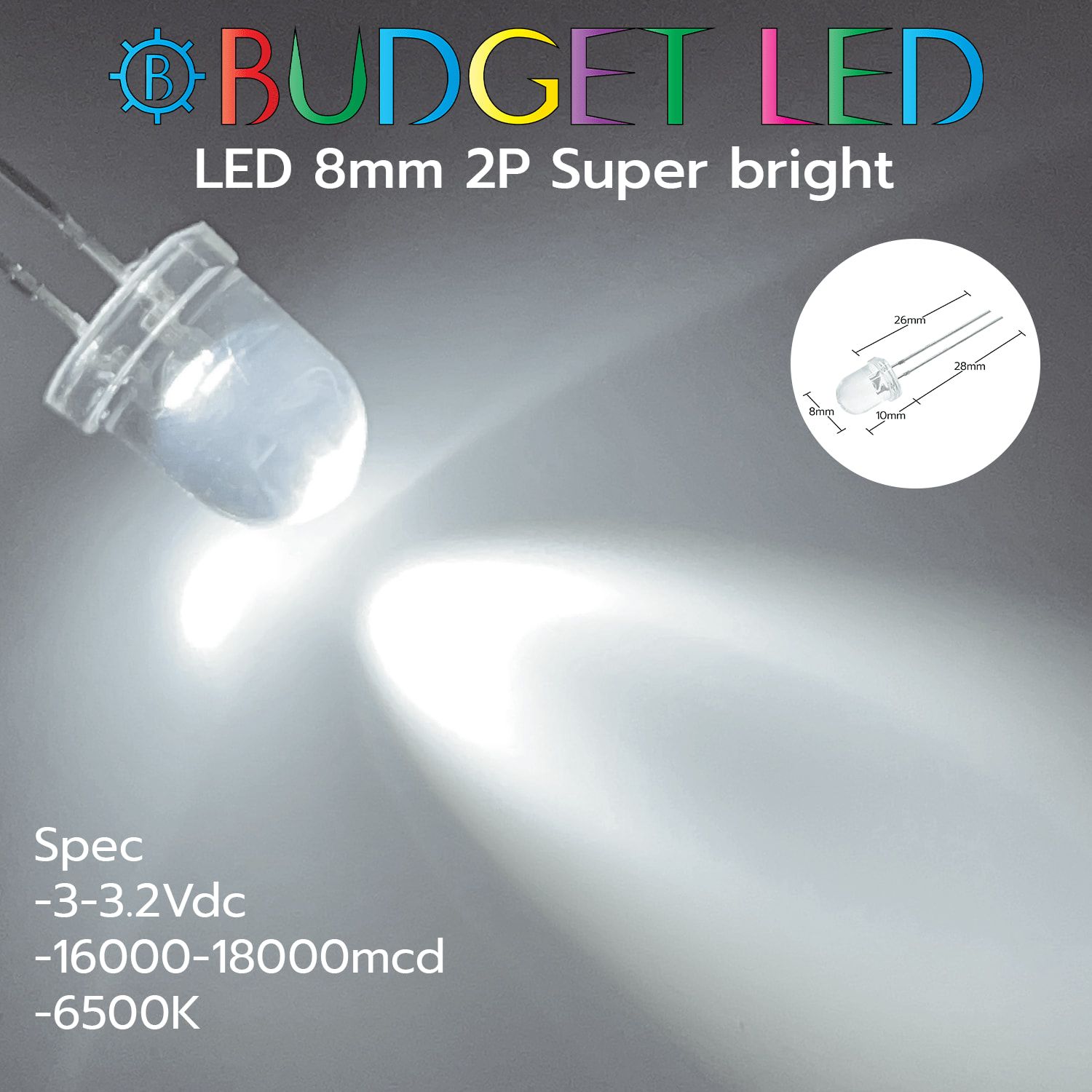 LED 8mm 2P S/P White Color