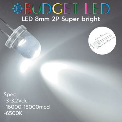 LED 8mm 2P S/P White Color