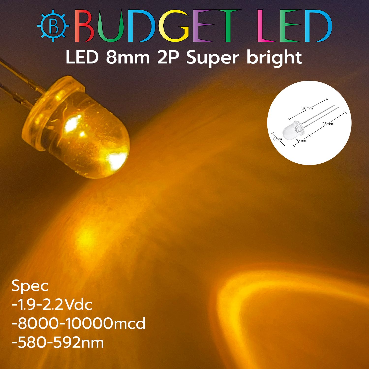LED 8mm 2P S/P Yellow Color