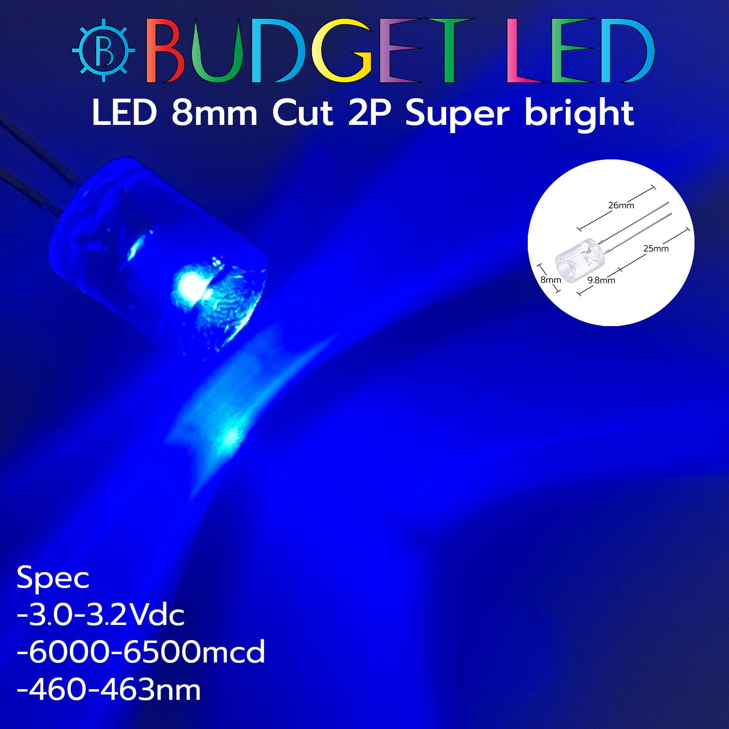 LED 8mm Cut 2P S/P Blue Color