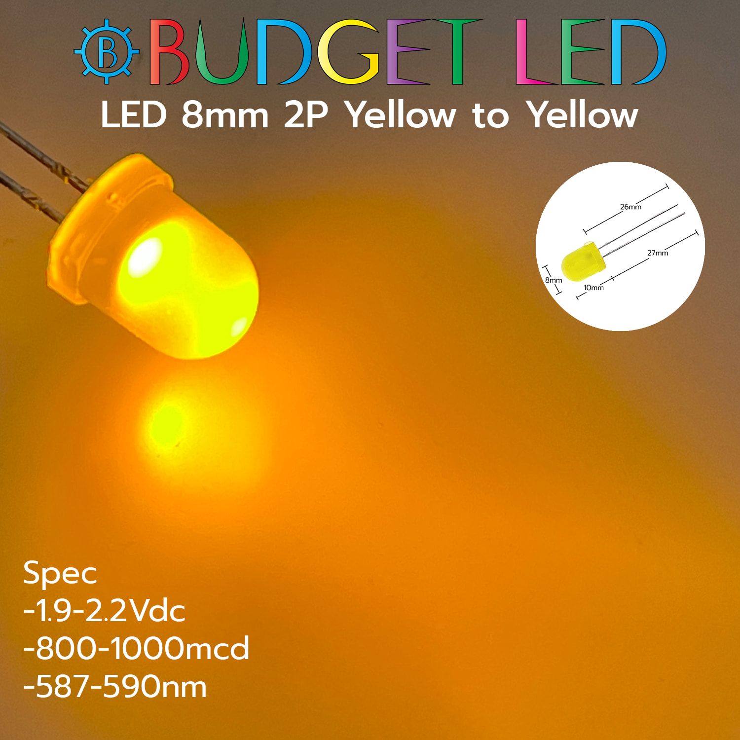 LED 8mm 2P Yellow to Yellow Color
