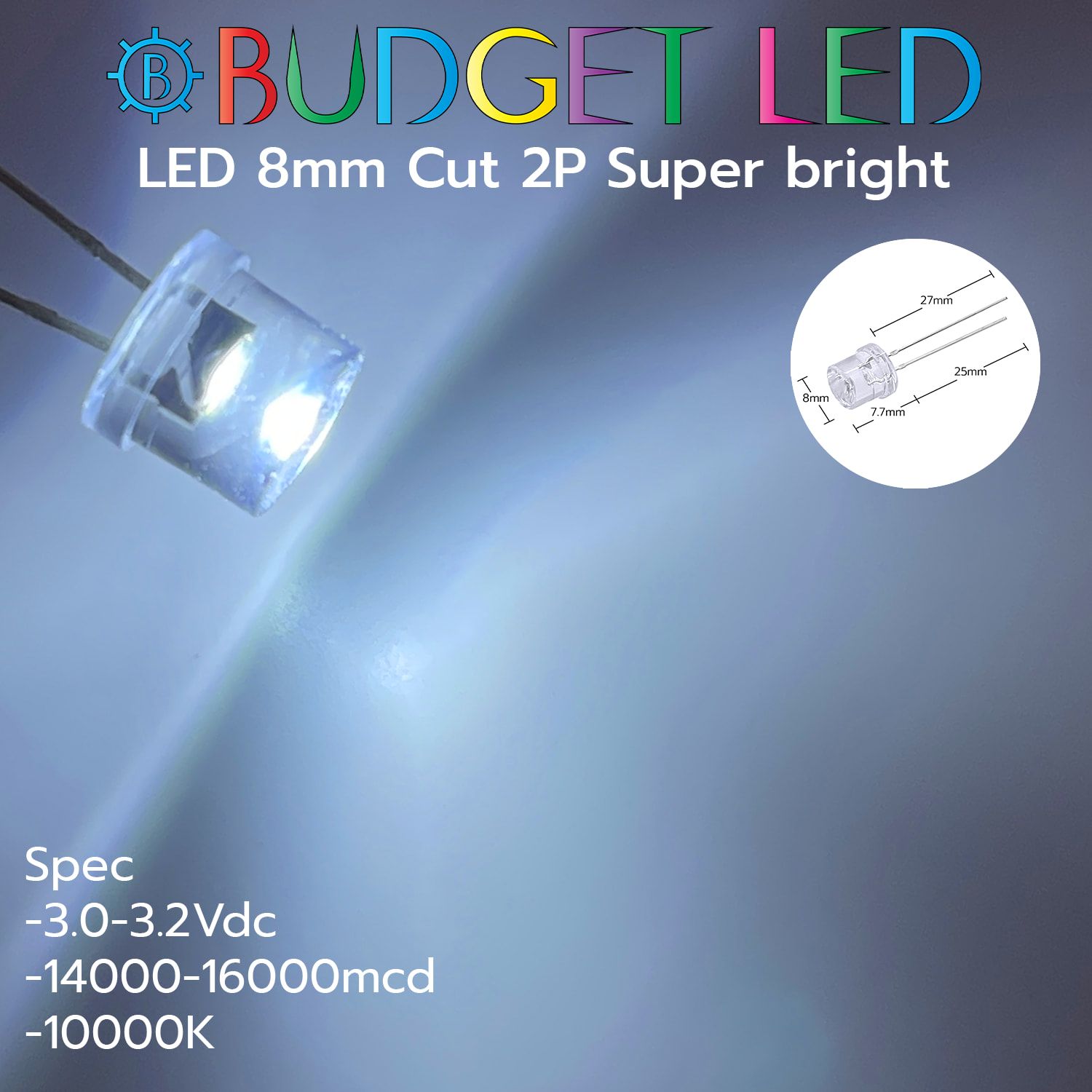 LED 8mm Cut 2P S/P White Color