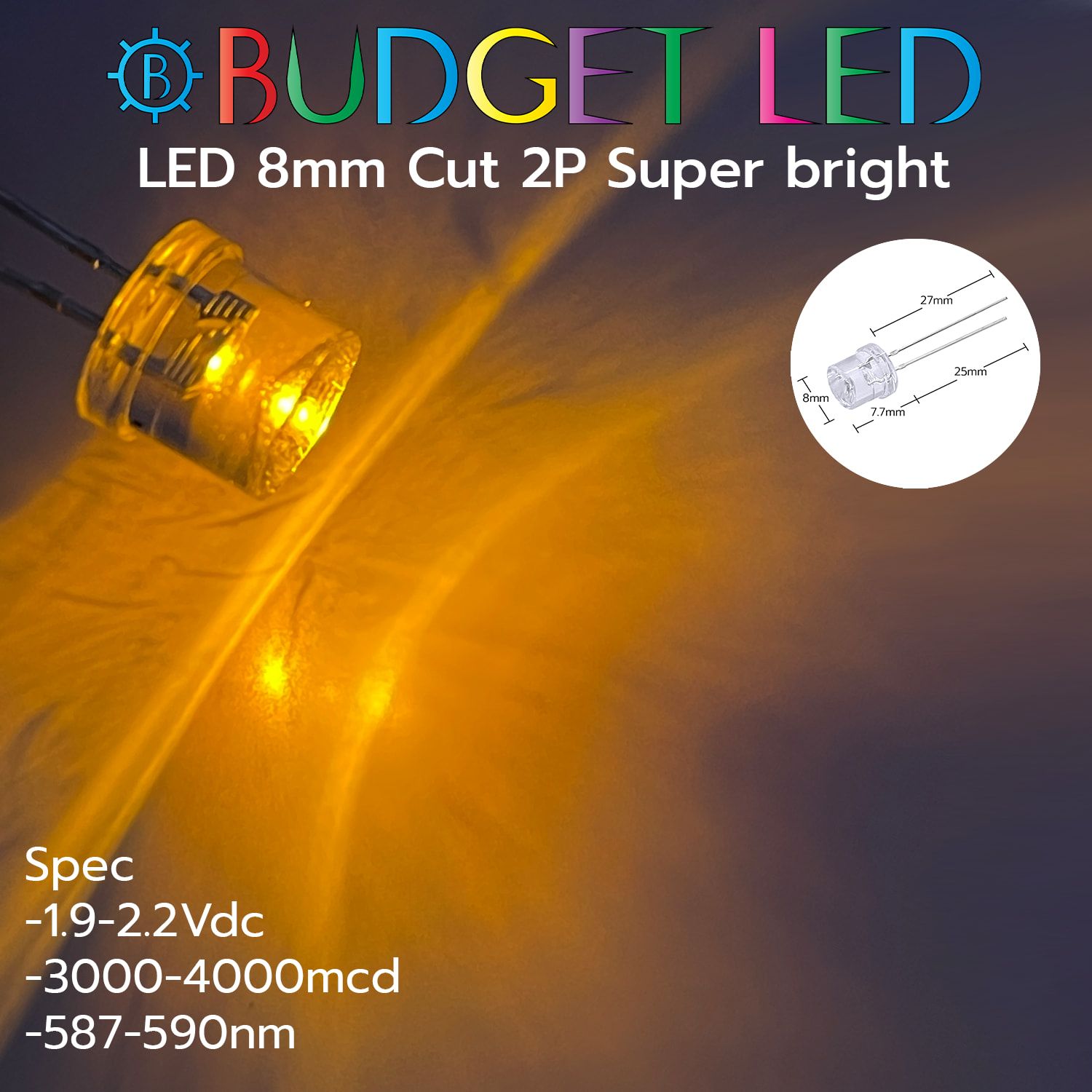 LED 8mm Cut 2P S/P Yellow Color