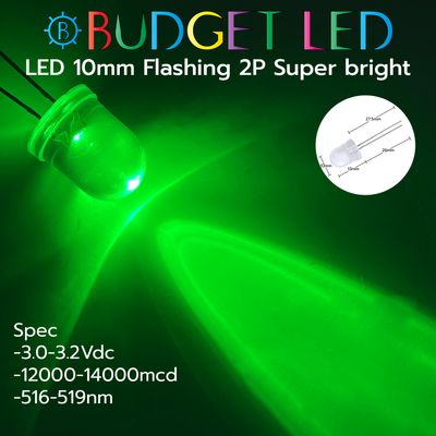 LED 10mm Flashing 2P S/P Green Color